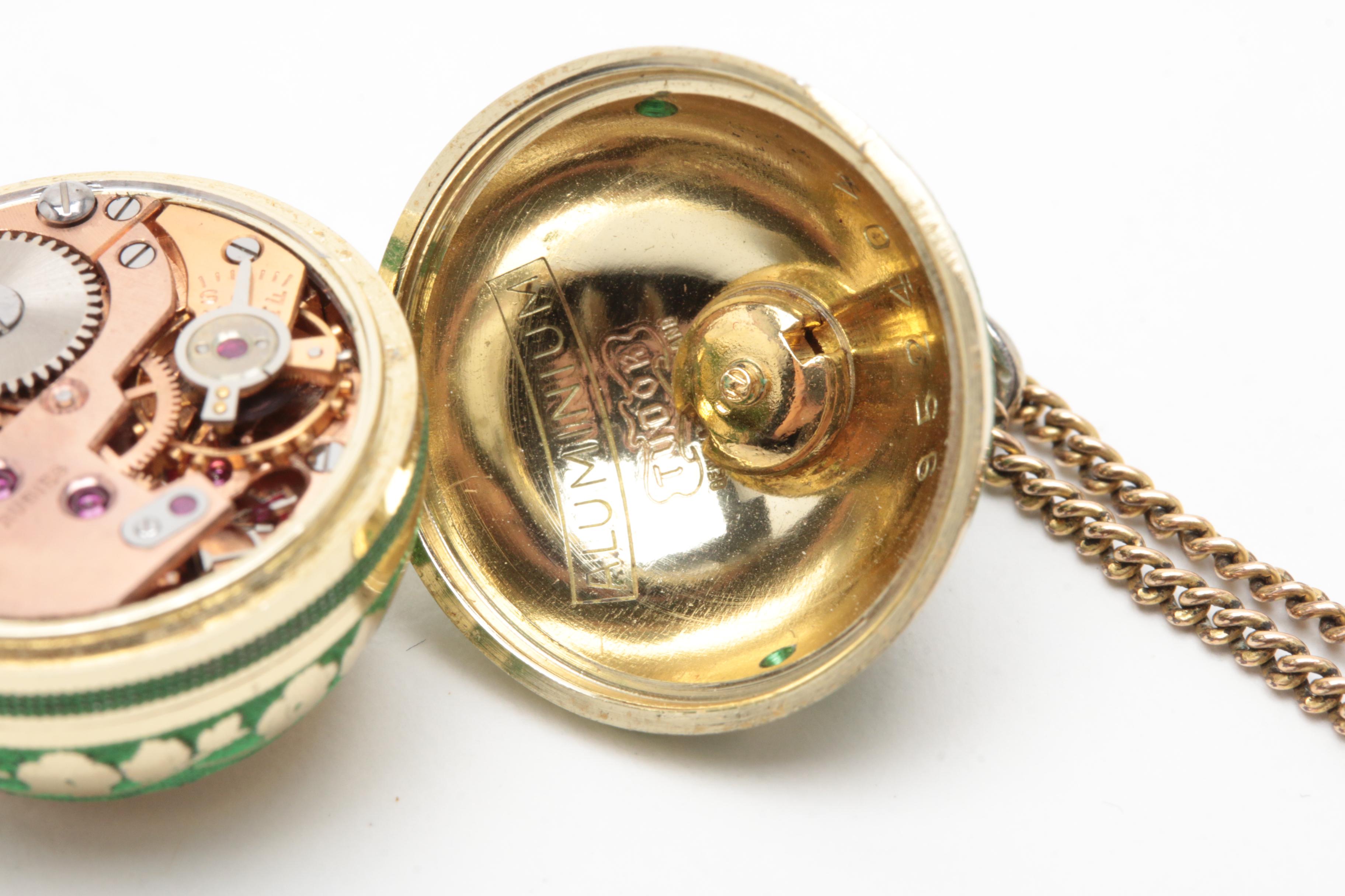 Vintage Tudor Aluminum and Enamel on Guilloche Ball Pendant Necklace Watch