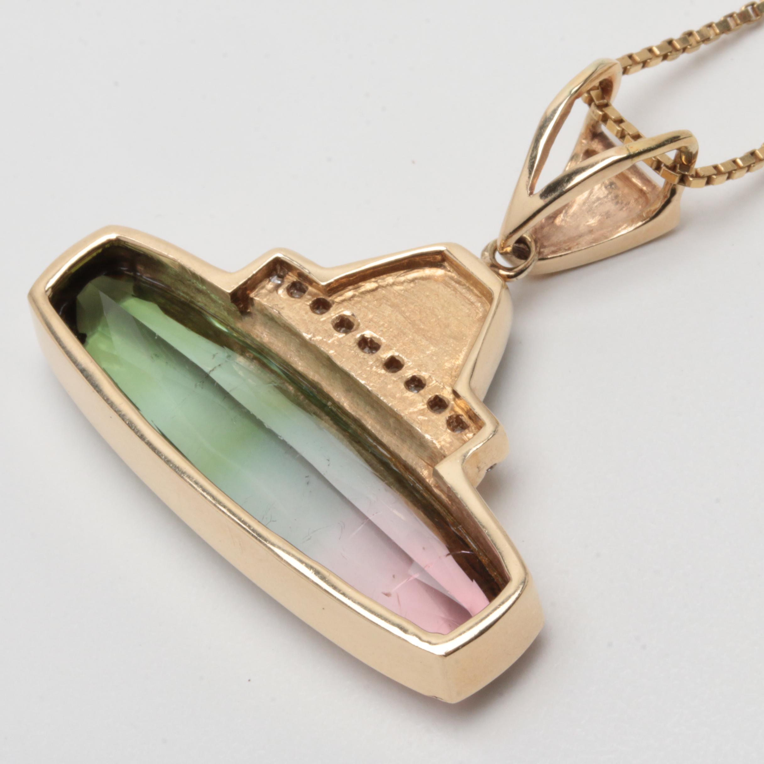 14K and 18K Yellow Gold 20.49 CT Bicolor Tourmaline, Diamond, and Opal Necklace