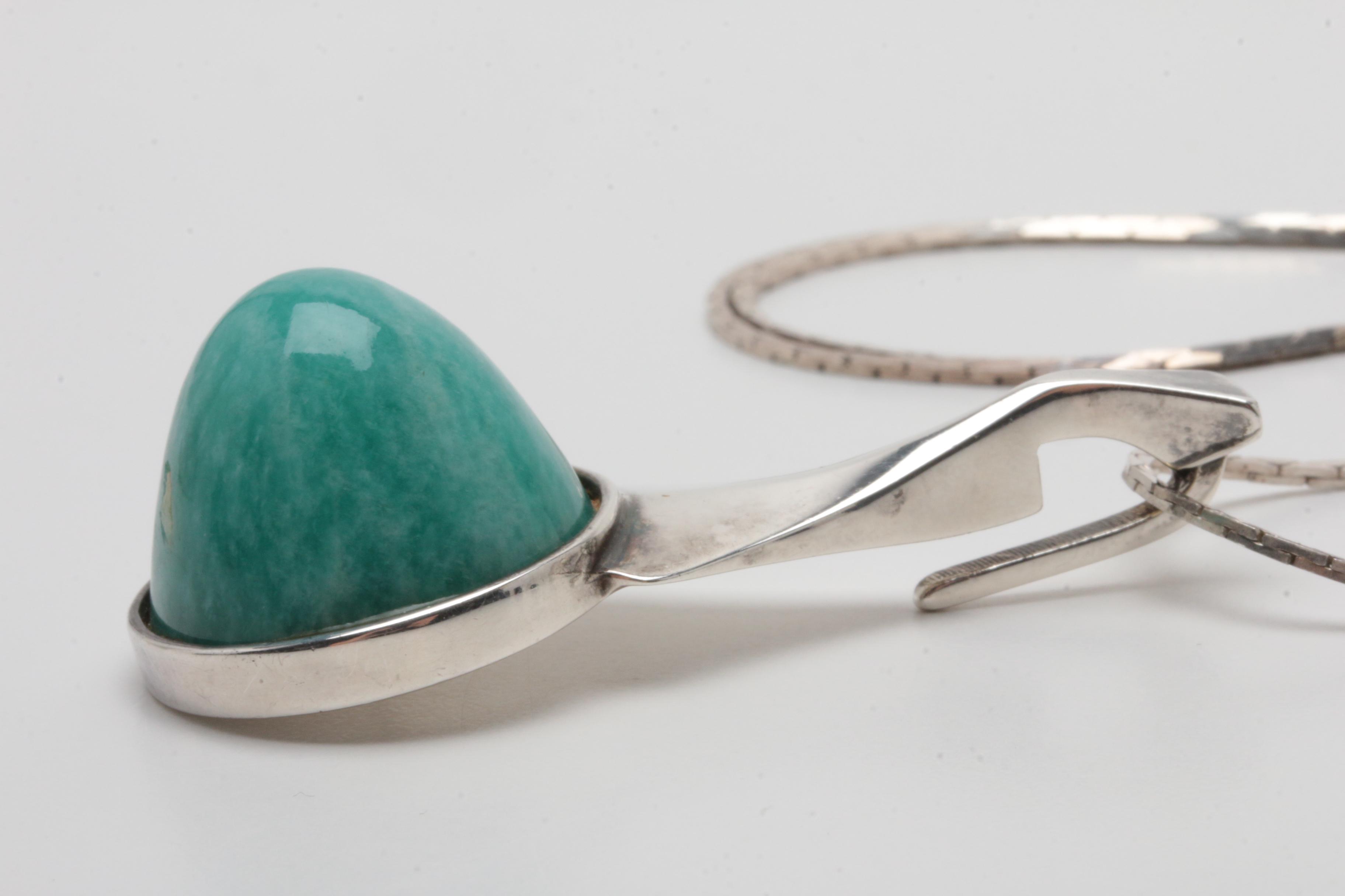German Arthur Möhrle Sterling Silver Amazonite Pendant Necklace