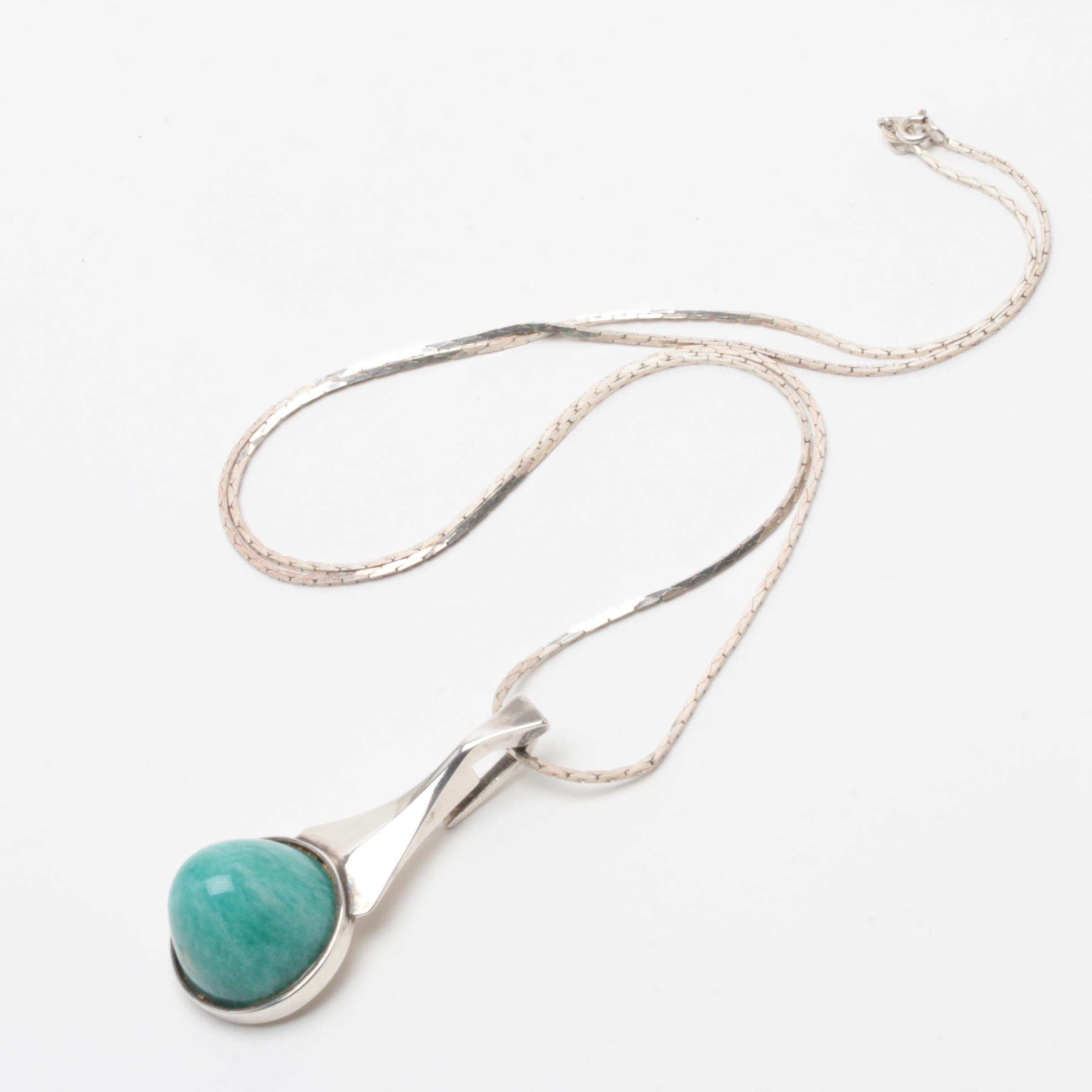 German Arthur Möhrle Sterling Silver Amazonite Pendant Necklace