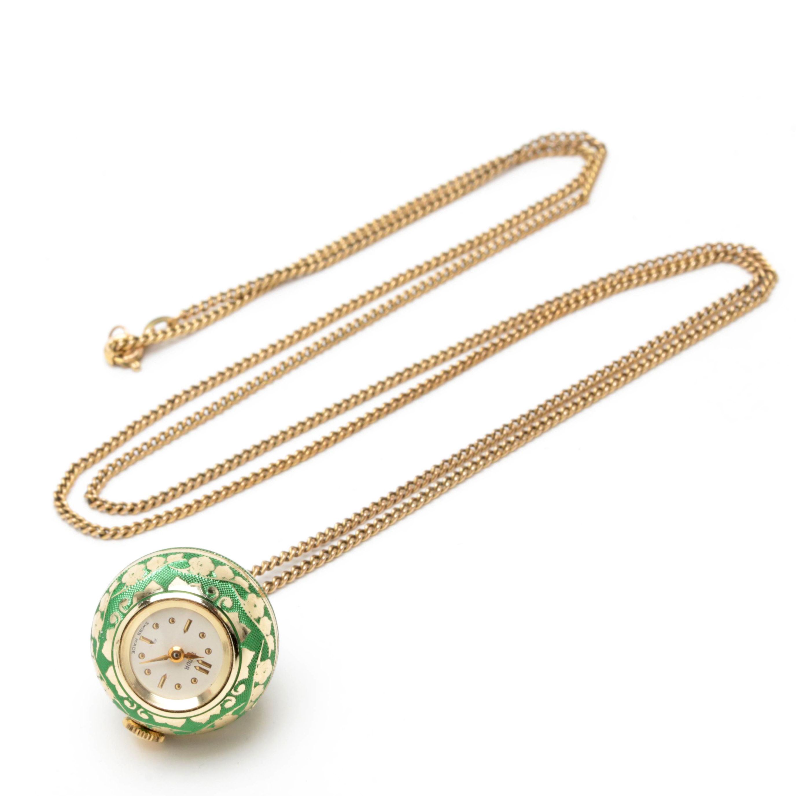 Vintage Tudor Aluminum and Enamel on Guilloche Ball Pendant Necklace Watch