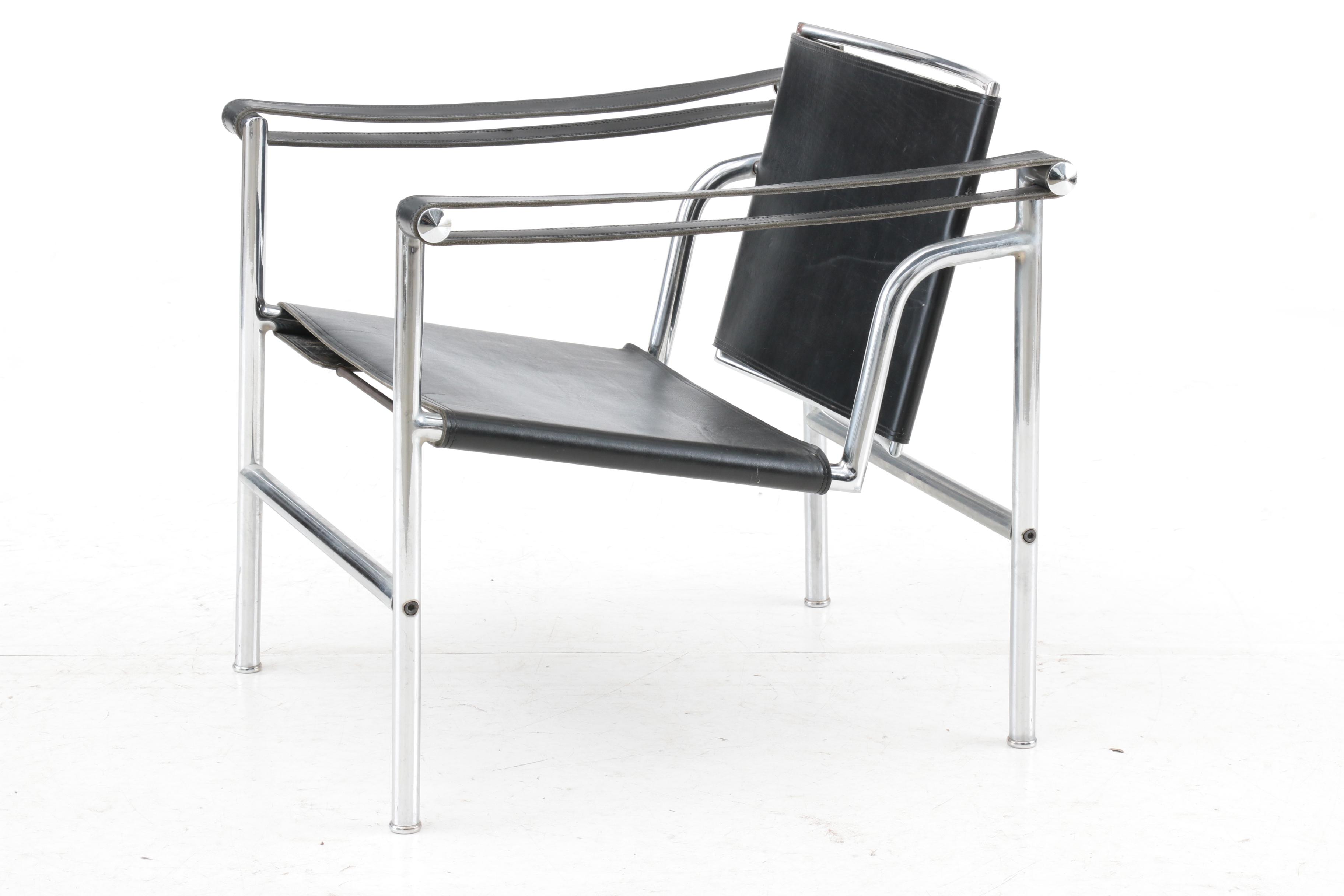 Bauhaus Style Leather Strap Sling Chair Pair after Le Corbusier's "LC1" Chair