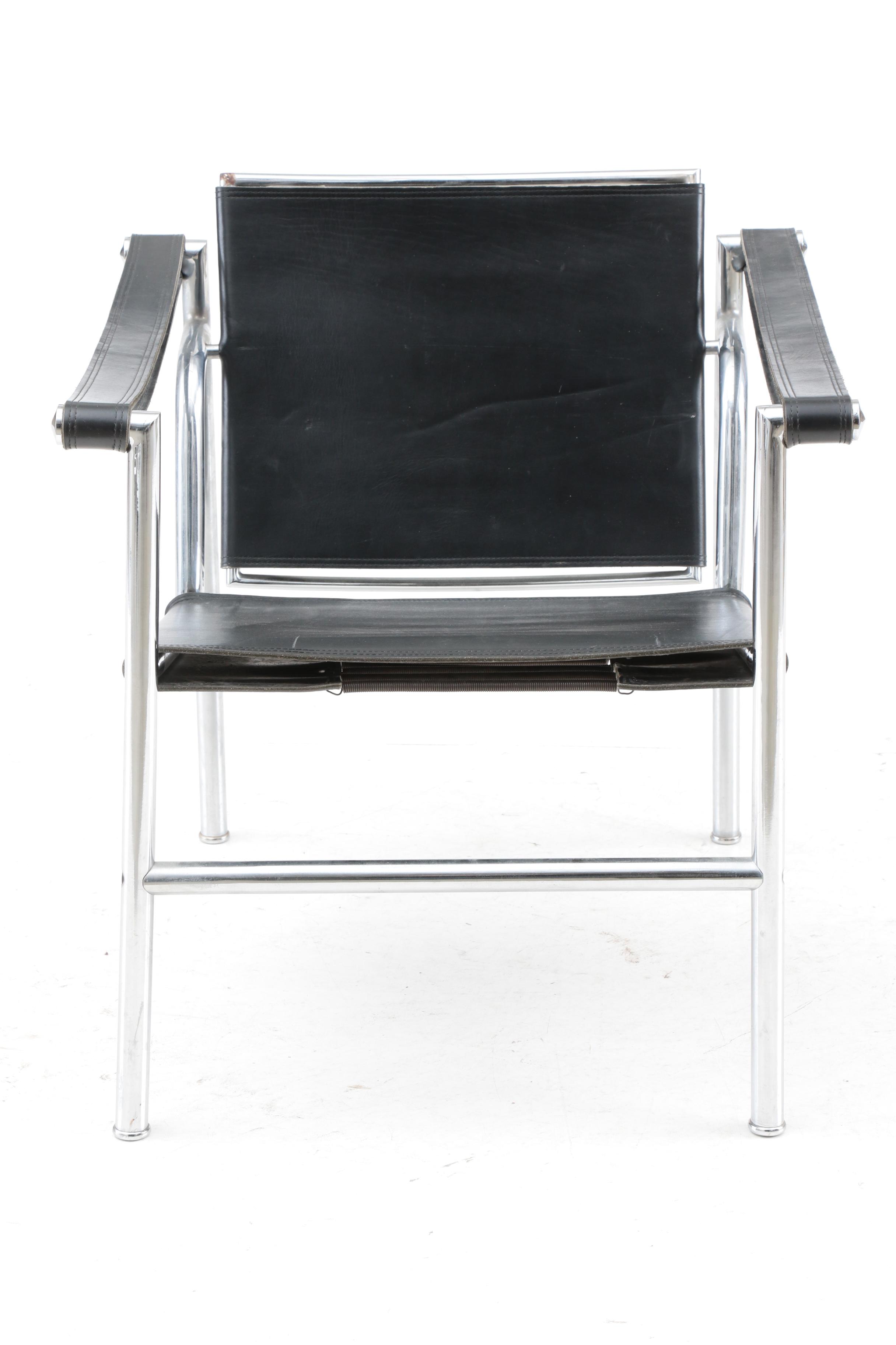 Bauhaus Style Leather Strap Sling Chair Pair after Le Corbusier's "LC1" Chair