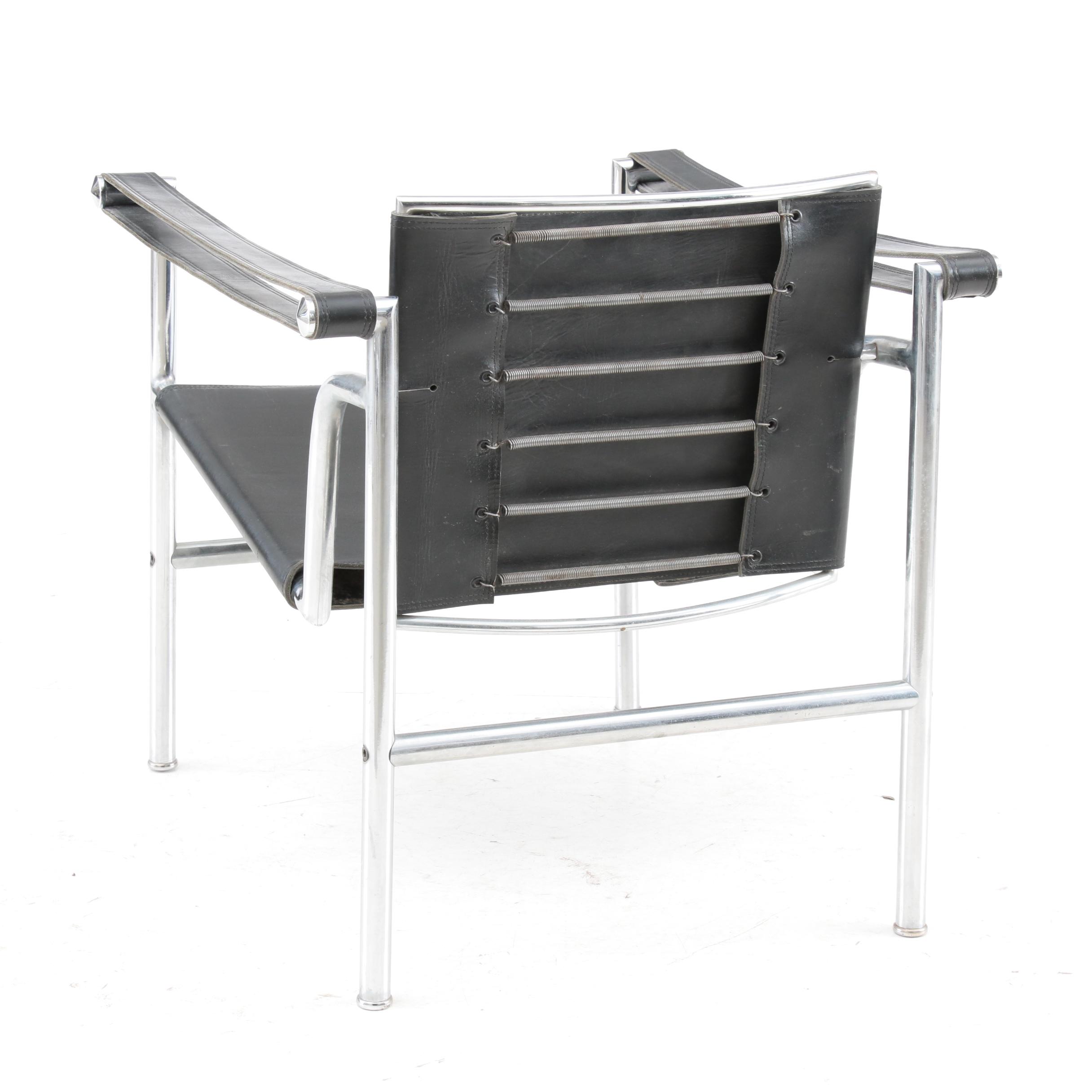 Bauhaus Style Leather Strap Sling Chair Pair after Le Corbusier's "LC1" Chair