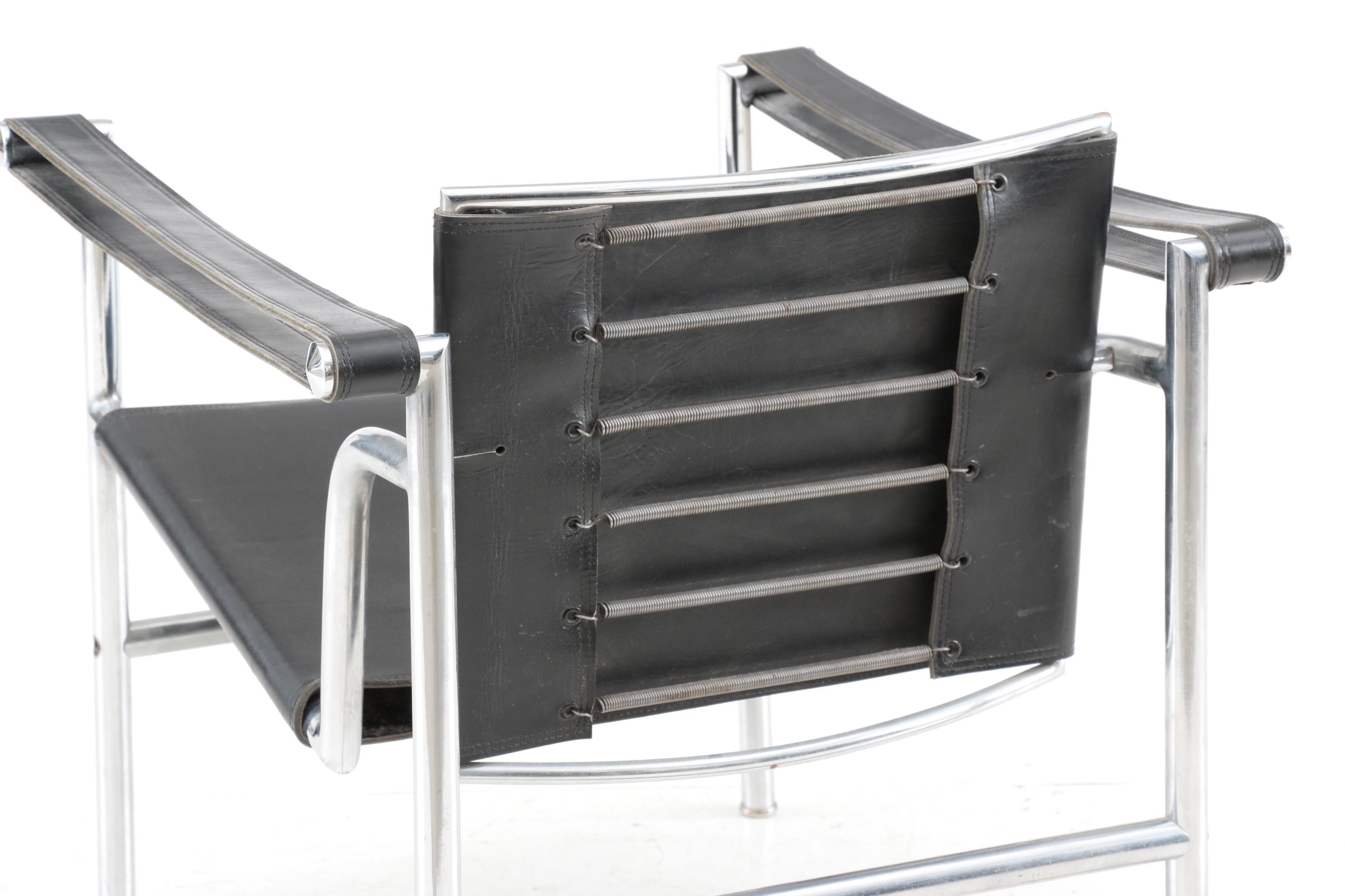 Bauhaus Style Leather Strap Sling Chair Pair after Le Corbusier's "LC1" Chair