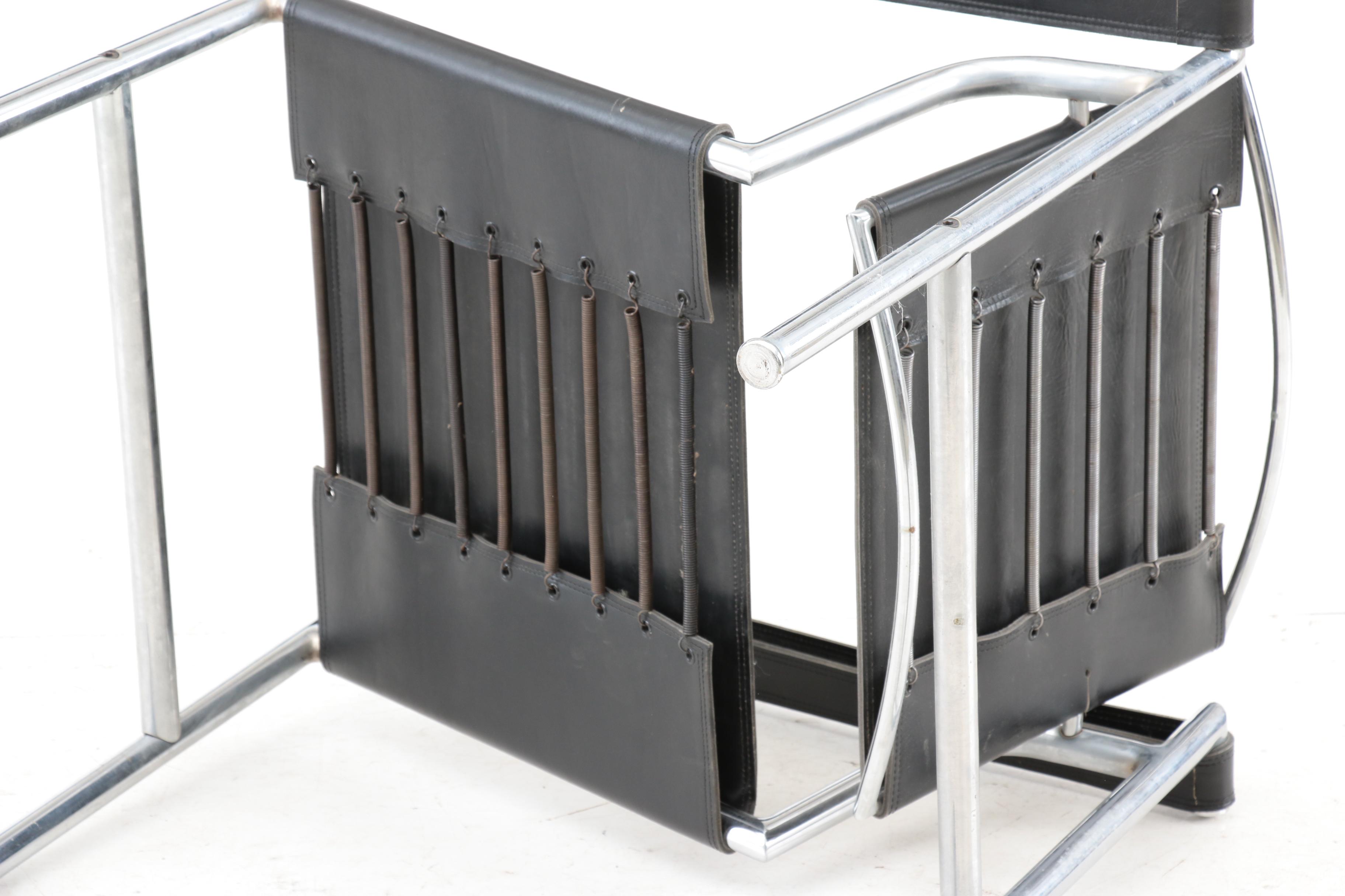 Bauhaus Style Leather Strap Sling Chair Pair after Le Corbusier's "LC1" Chair