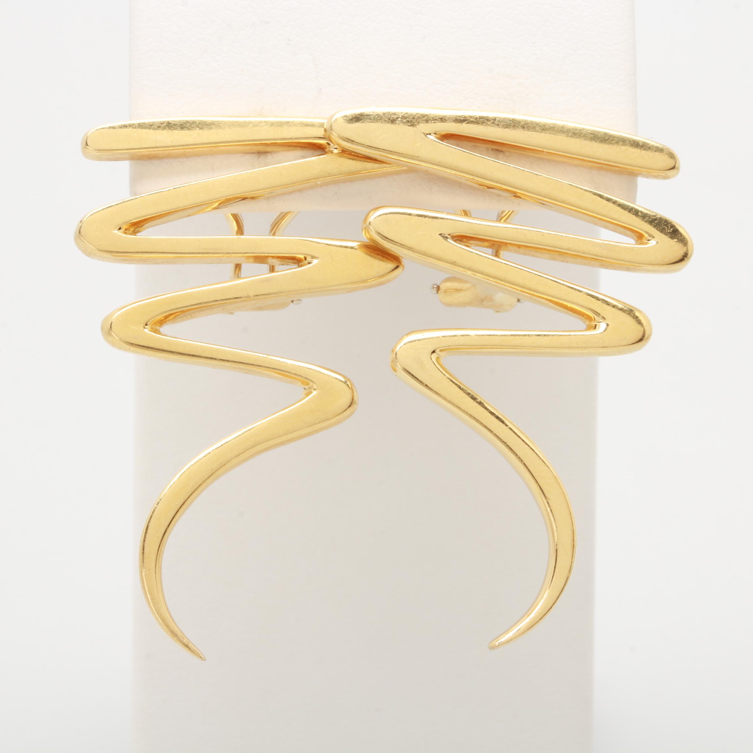 Paloma Picasso for Tiffany & Co. 18K Yellow Gold  Zig Zag Omega Back Earrings