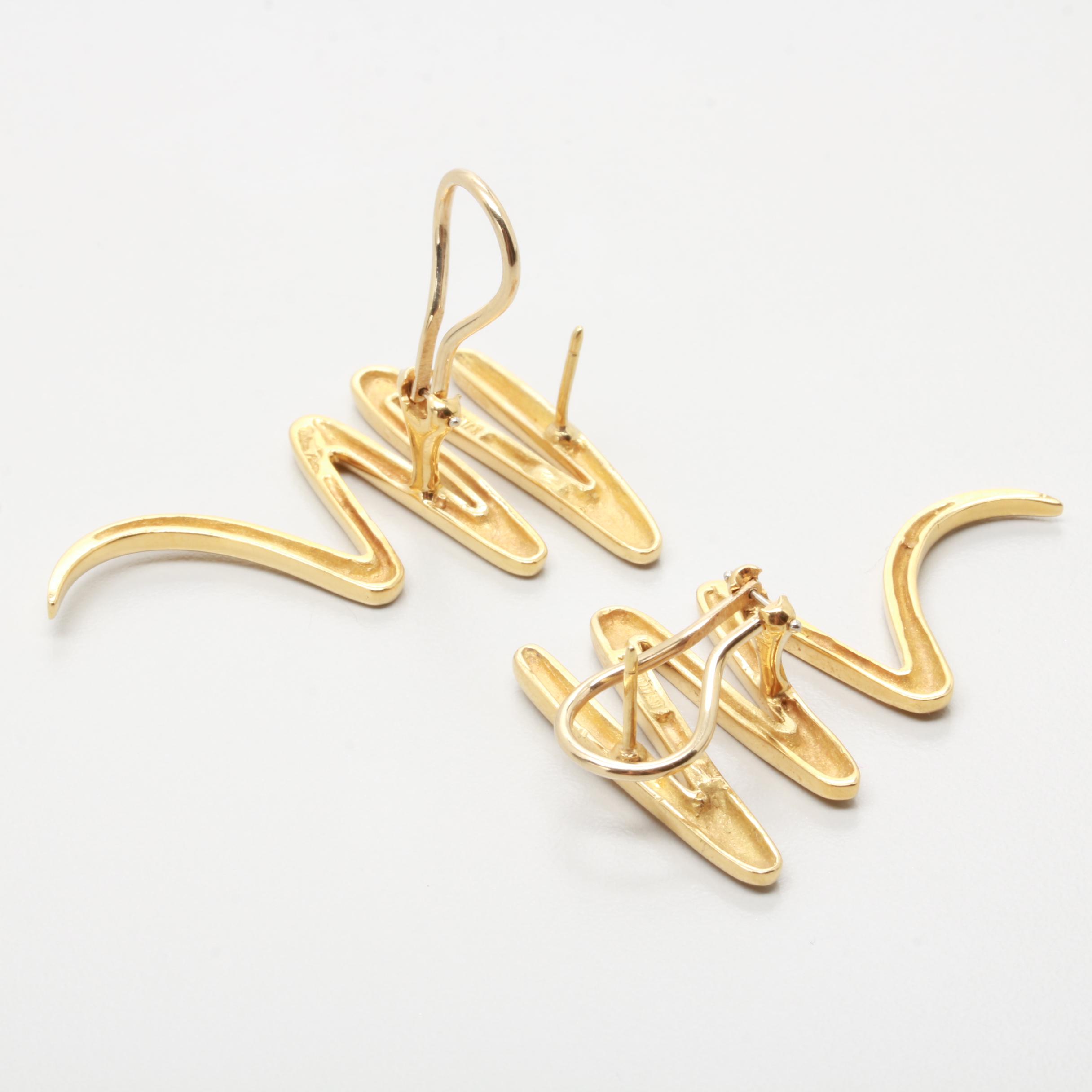 Paloma Picasso for Tiffany & Co. 18K Yellow Gold  Zig Zag Omega Back Earrings
