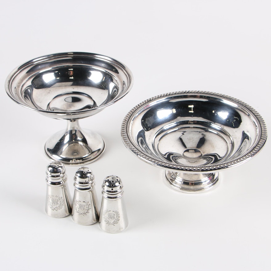 Gorham and Arrowsmith Weighted Sterling Compotes with Sterling Shakers