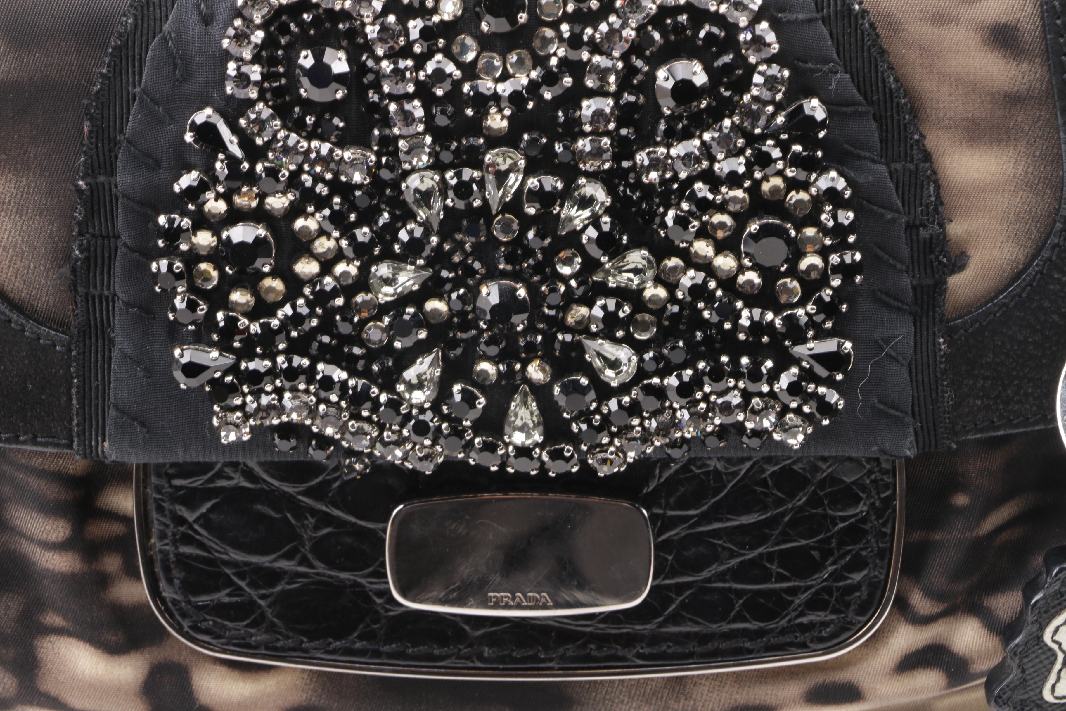 Prada Tessuto Skipper Jeweled Nylon Shoulder Bag with Butterfly Charm