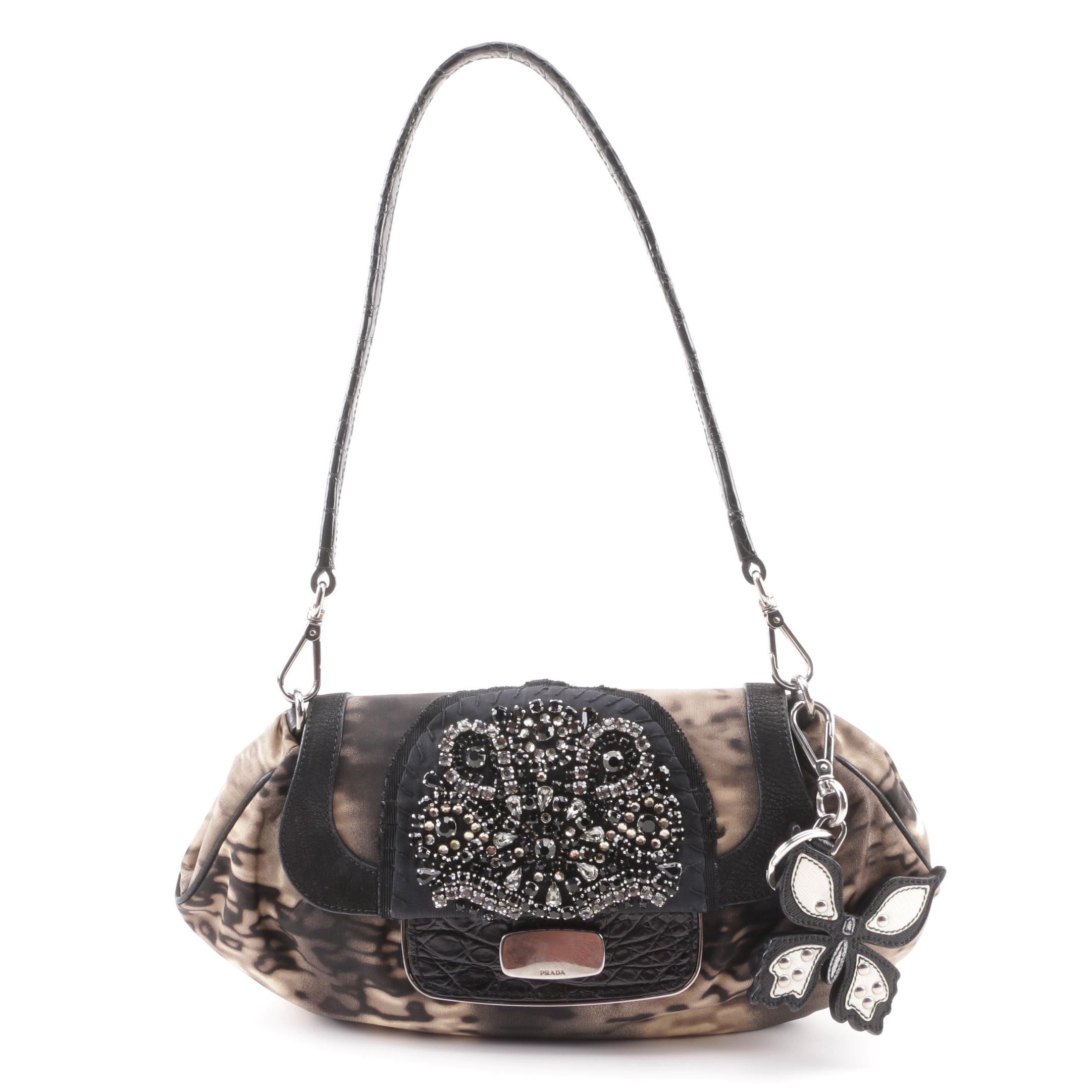 Prada Tessuto Skipper Jeweled Nylon Shoulder Bag with Butterfly Charm