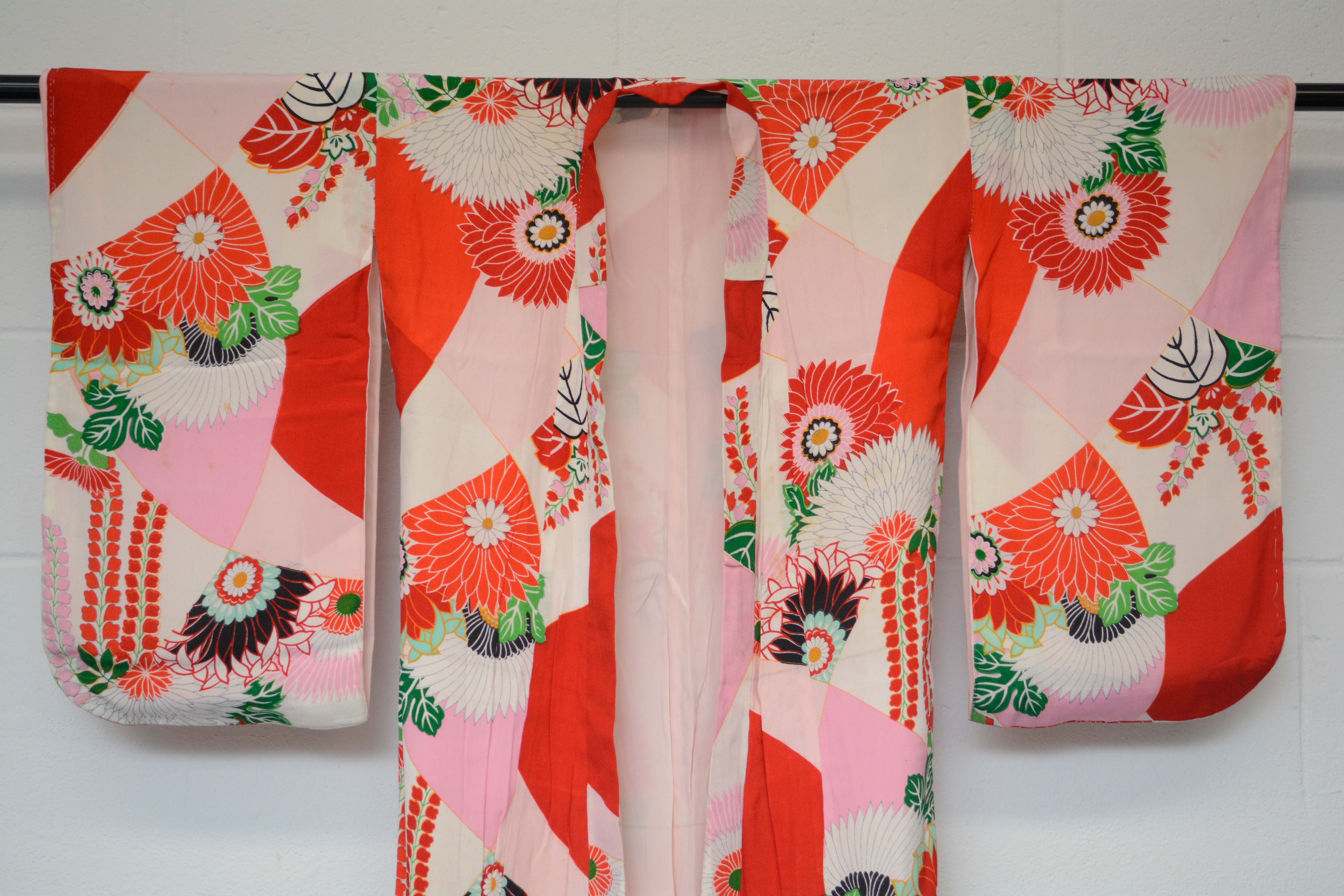 Girls' Circa 1925 Vintage Handwoven Silk Kofurisode Kimono