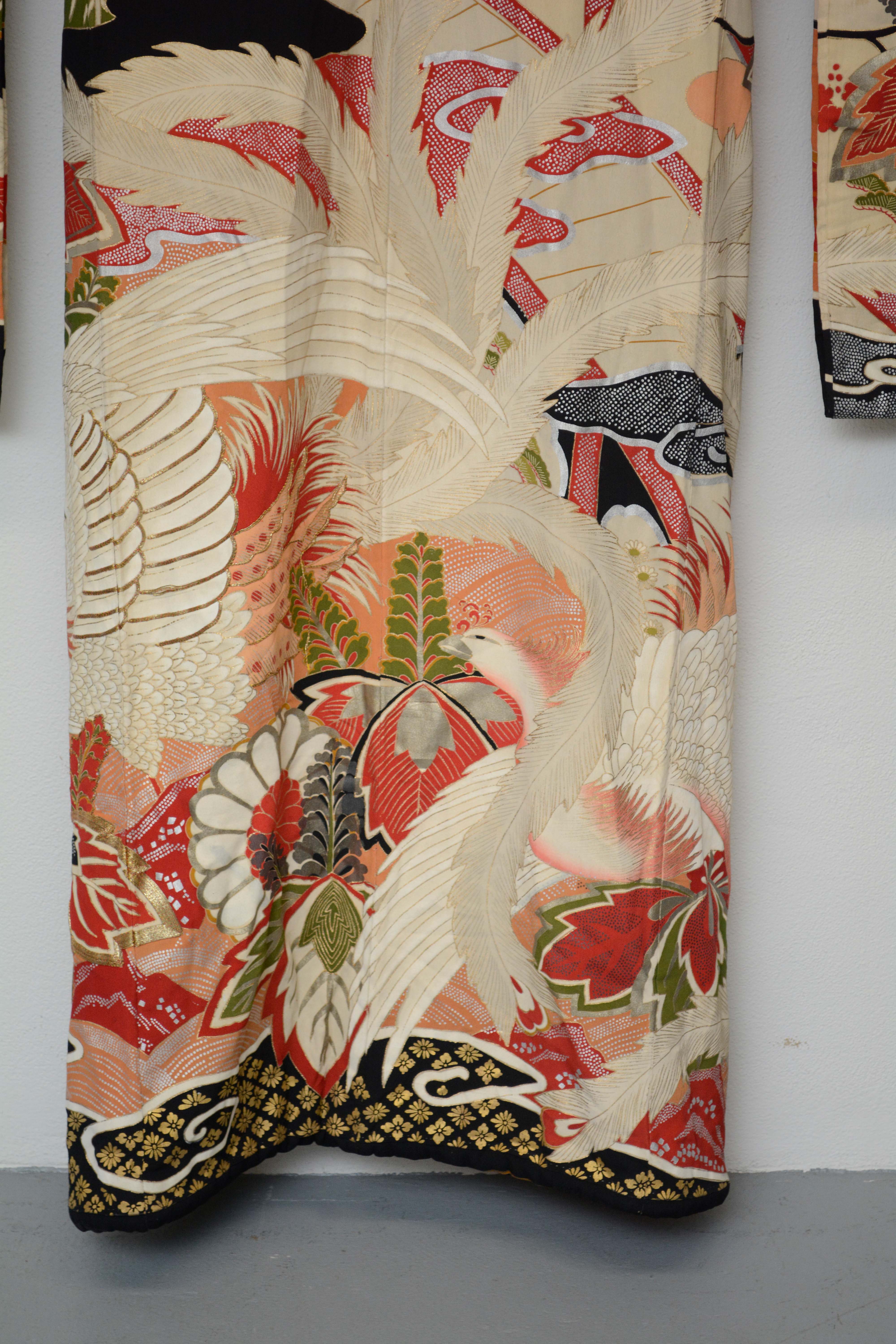 Circa 1915 Vintage Handwoven Formal Crested Silk Crepe Furisode Kimono