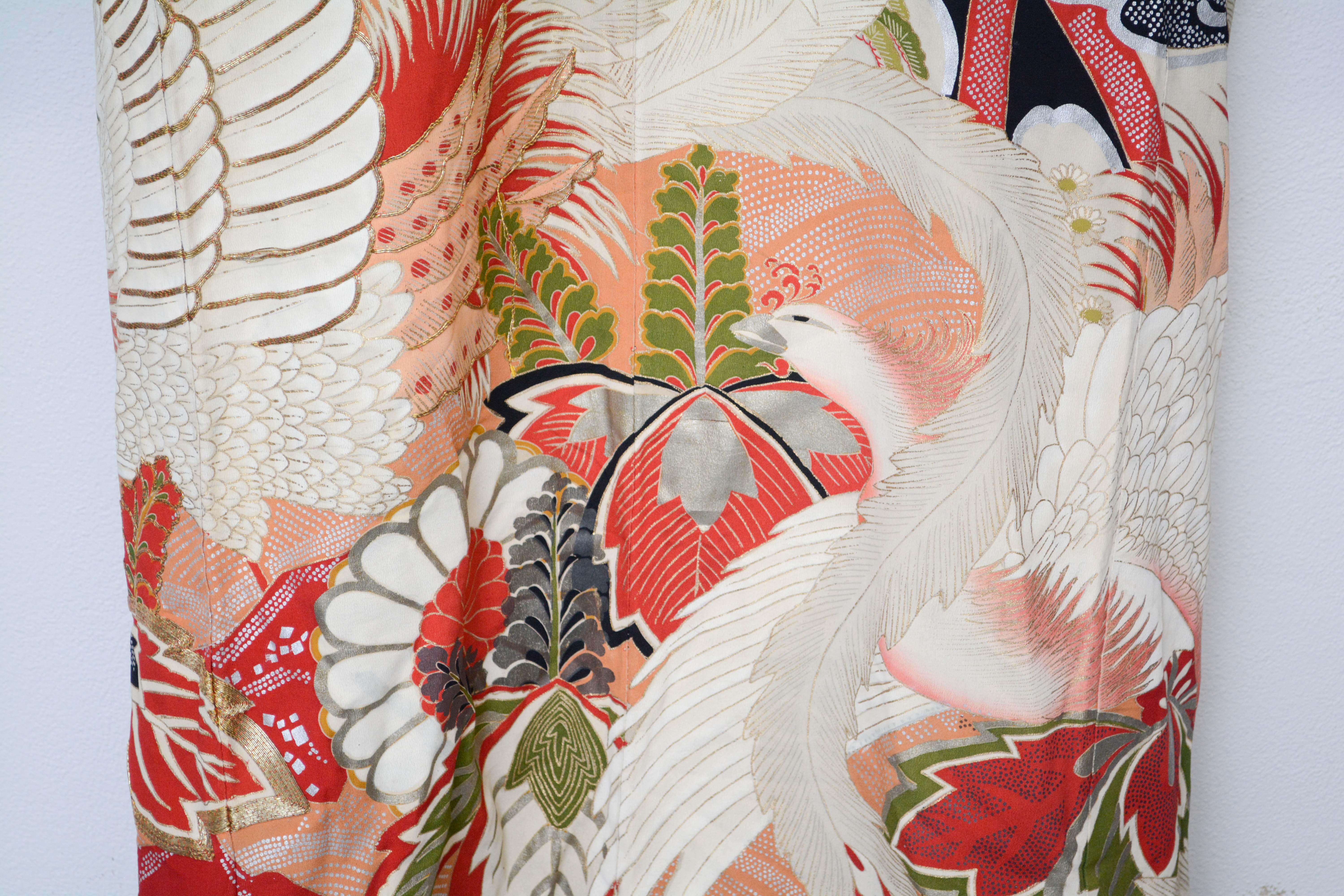 Circa 1915 Vintage Handwoven Formal Crested Silk Crepe Furisode Kimono