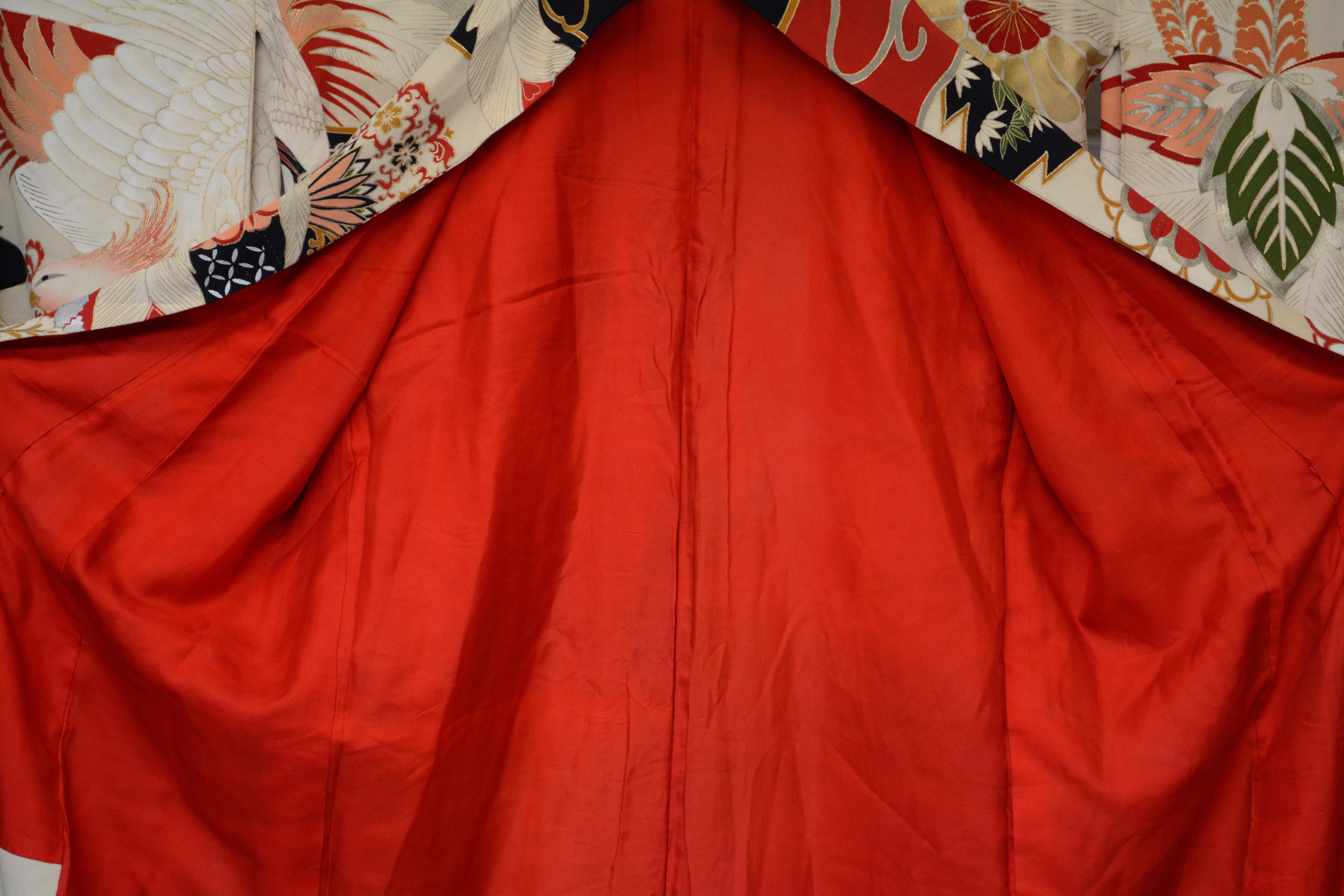 Circa 1915 Vintage Handwoven Formal Crested Silk Crepe Furisode Kimono