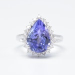 14K White Gold 5.93 CT Tanzanite and Diamond Ring with GIA Report