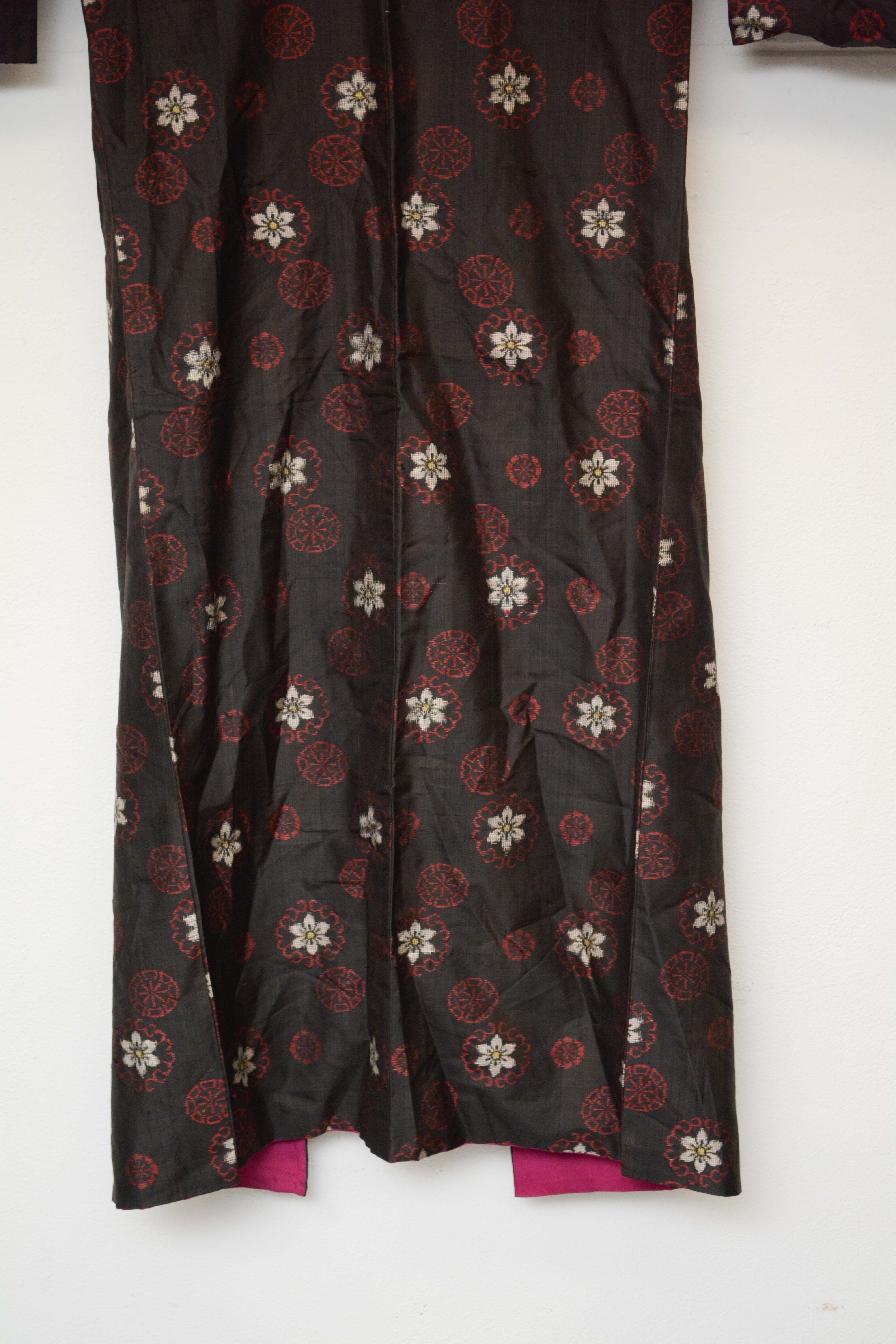 Circa 1910 Antique Handwoven Oshima Ikat Silk Kimono