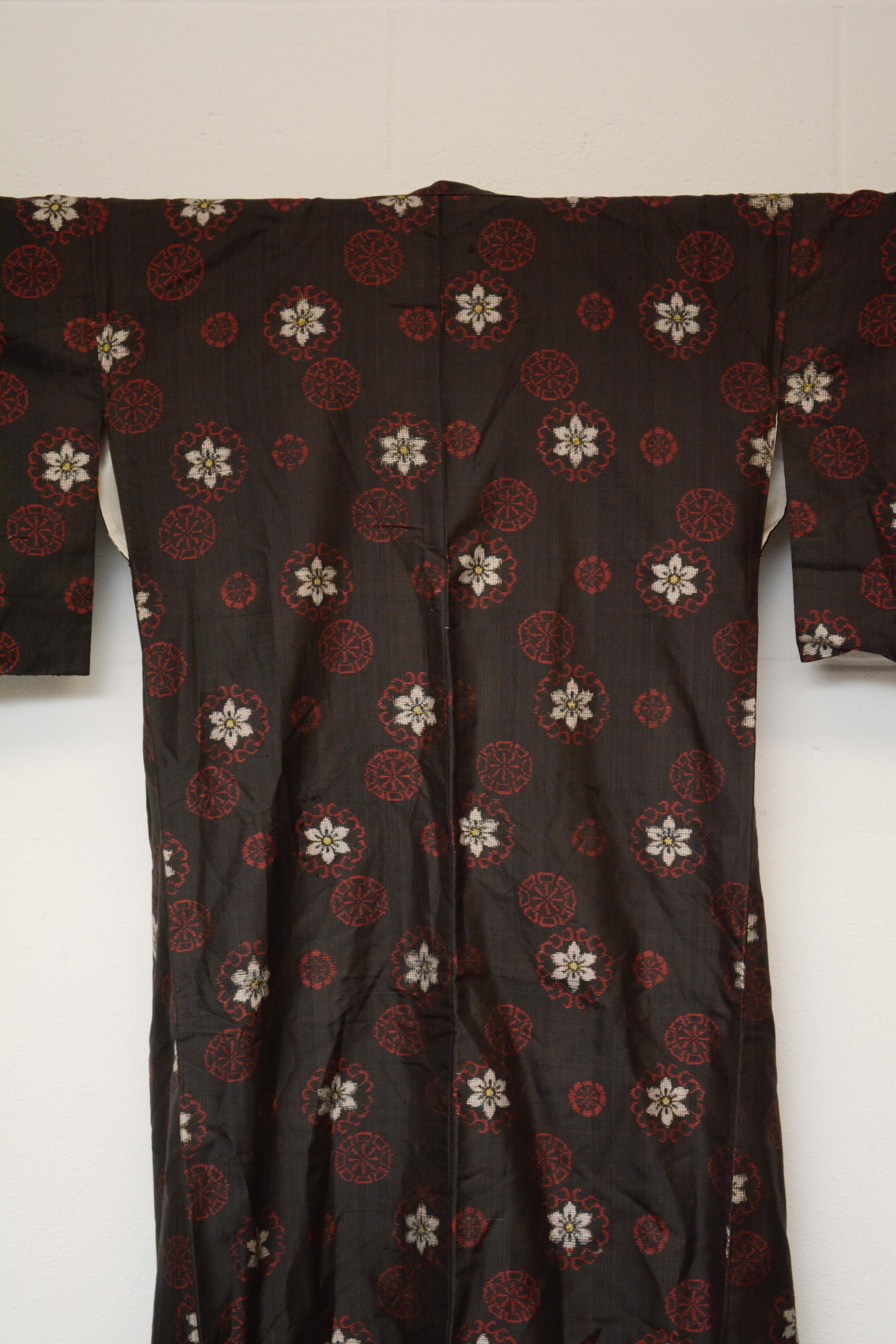 Circa 1910 Antique Handwoven Oshima Ikat Silk Kimono