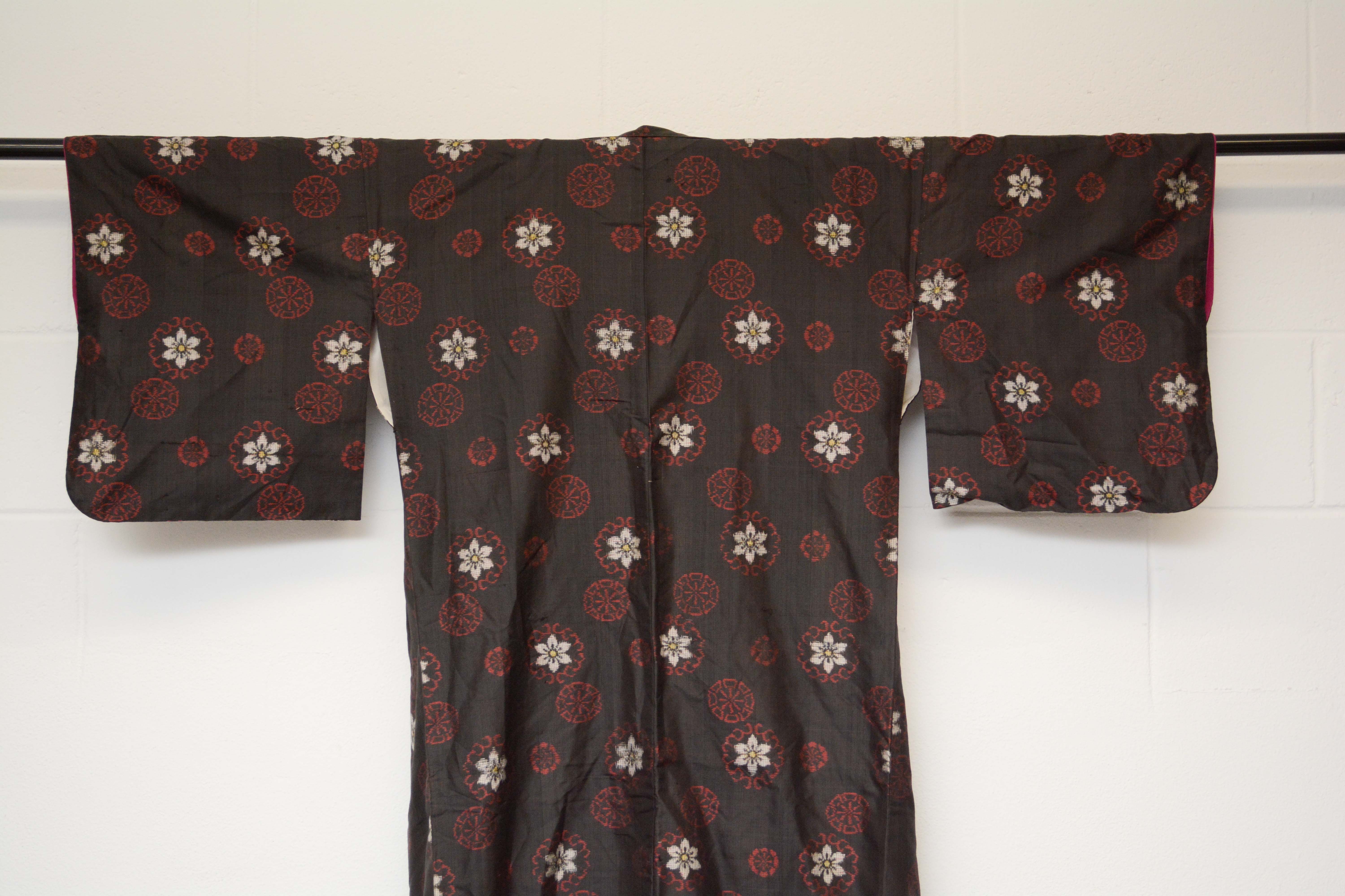 Circa 1910 Antique Handwoven Oshima Ikat Silk Kimono