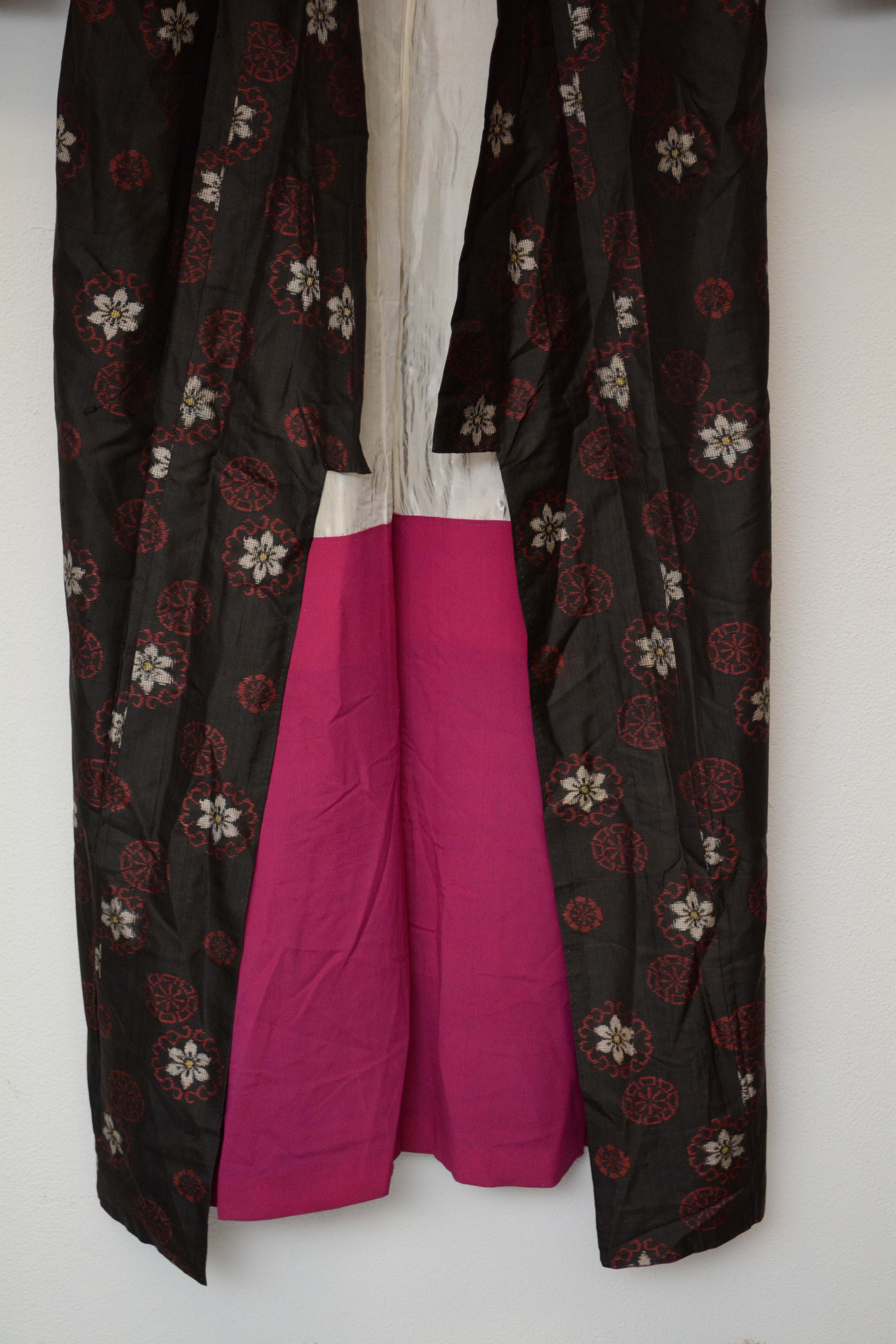 Circa 1910 Antique Handwoven Oshima Ikat Silk Kimono