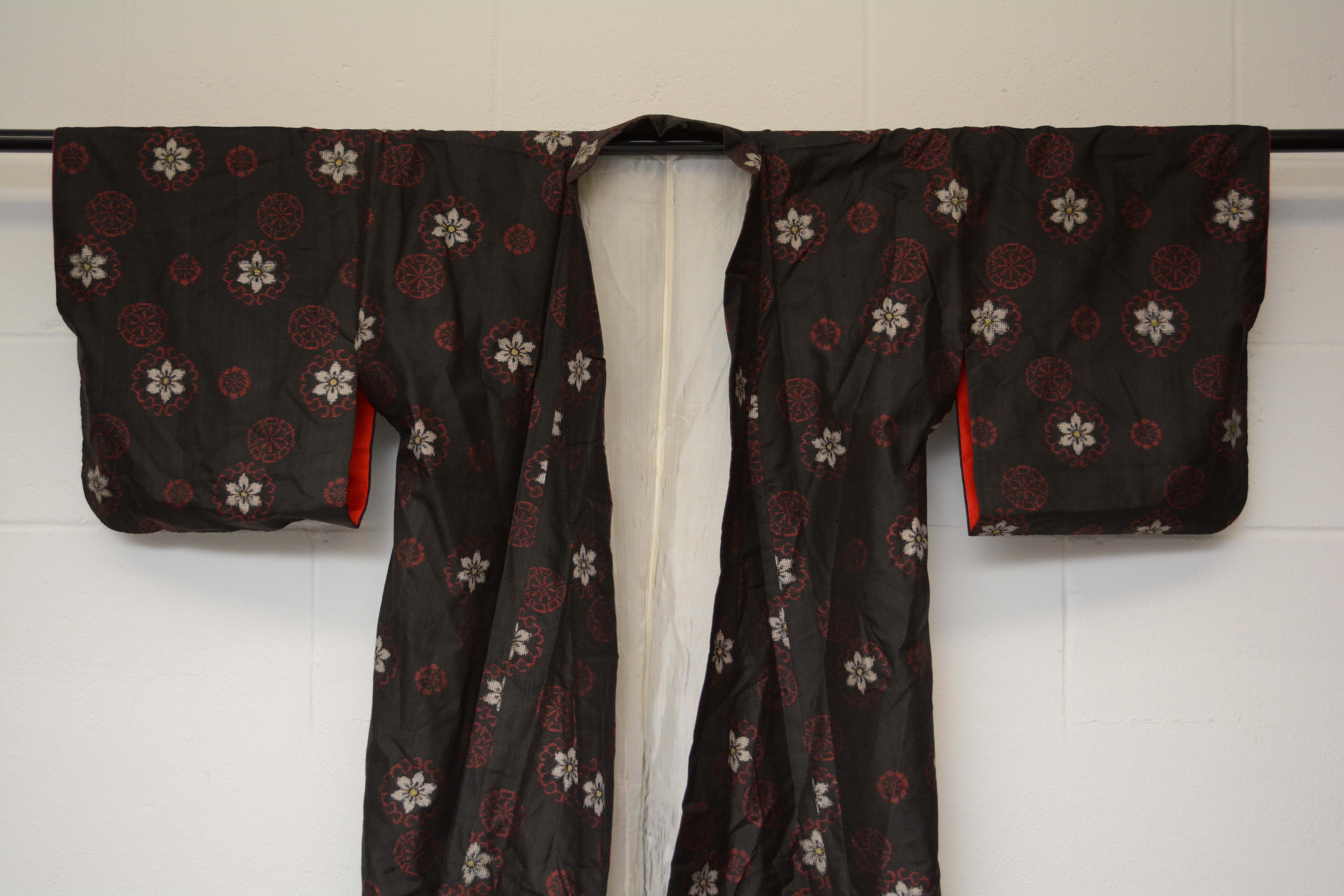 Circa 1910 Antique Handwoven Oshima Ikat Silk Kimono