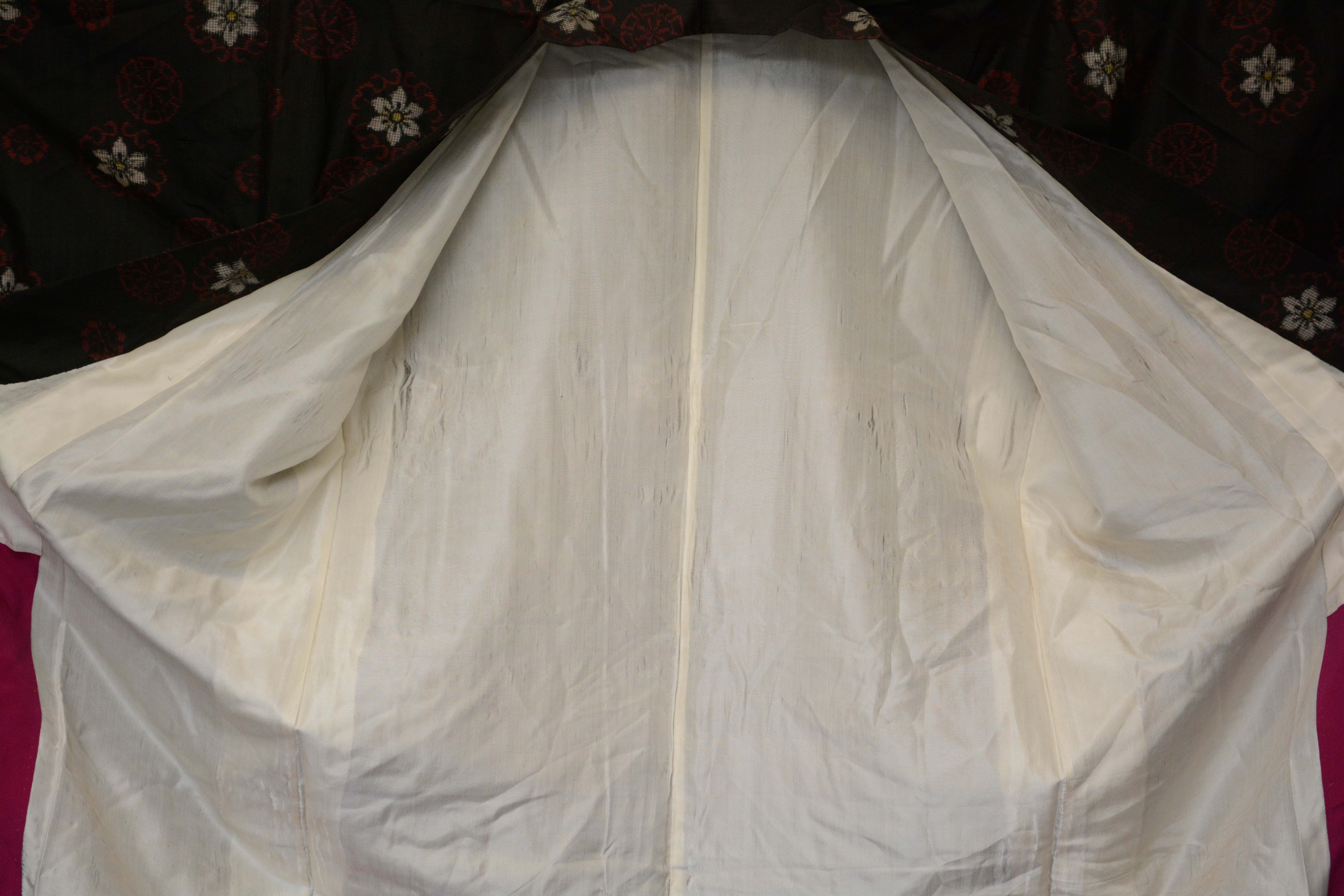 Circa 1910 Antique Handwoven Oshima Ikat Silk Kimono