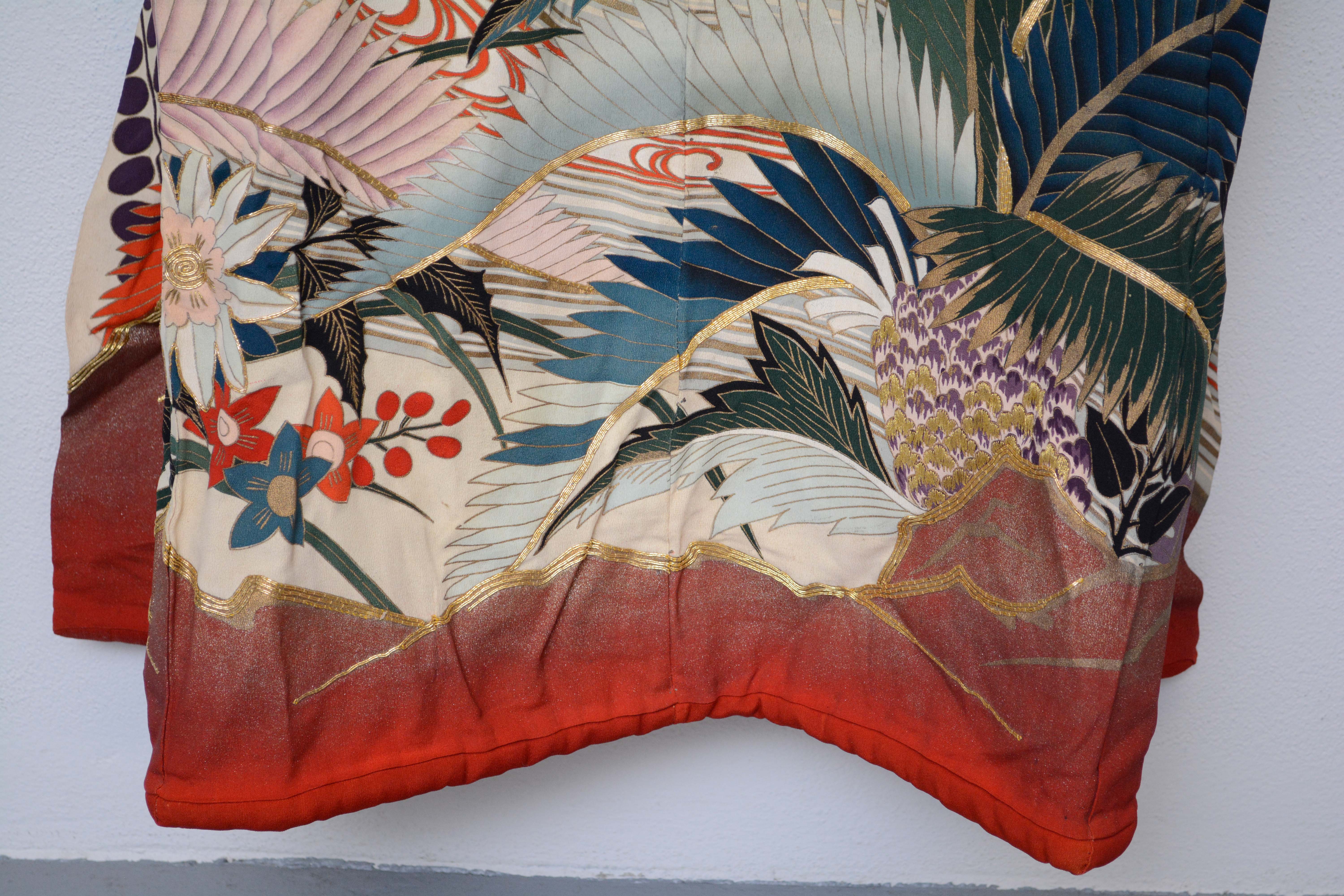 Circa 1930 Vintage Handwoven Silk Formal Crested Furisode Kimono