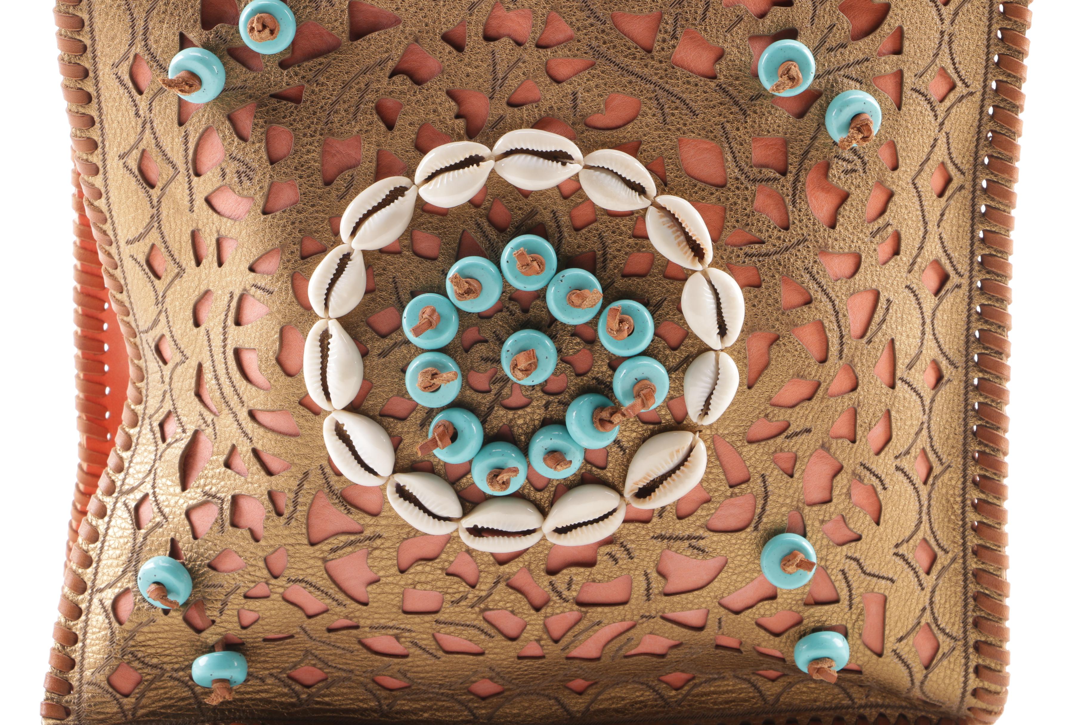 Oscar de la Renta Embellished Laser Cut Leather Handbag