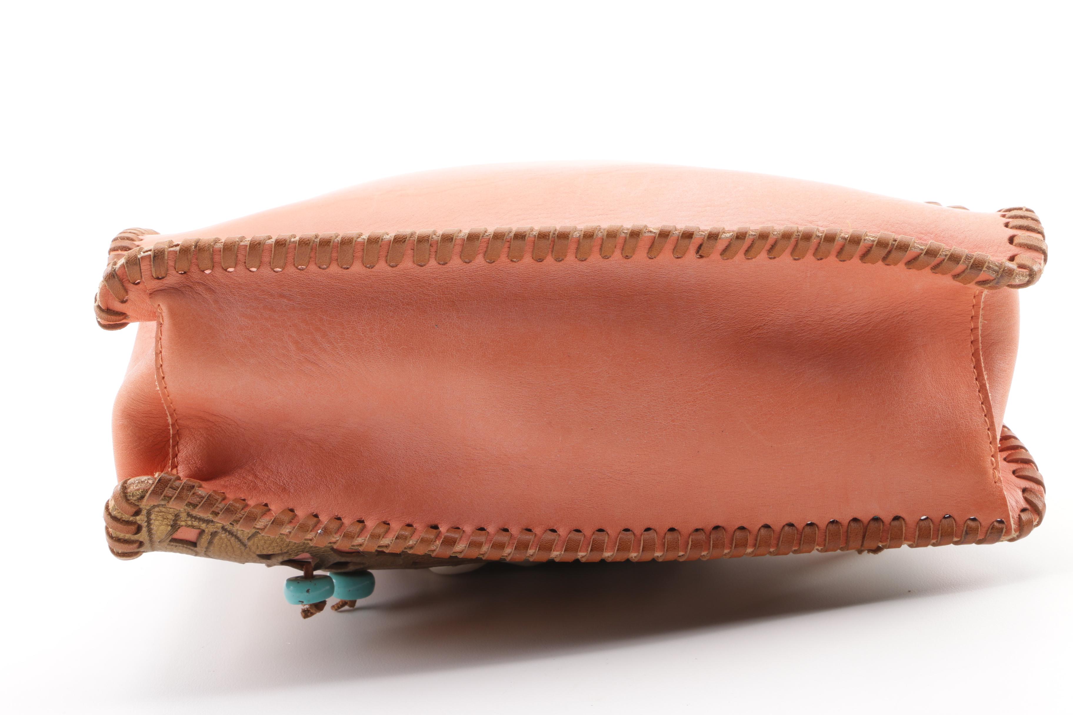 Oscar de la Renta Embellished Laser Cut Leather Handbag