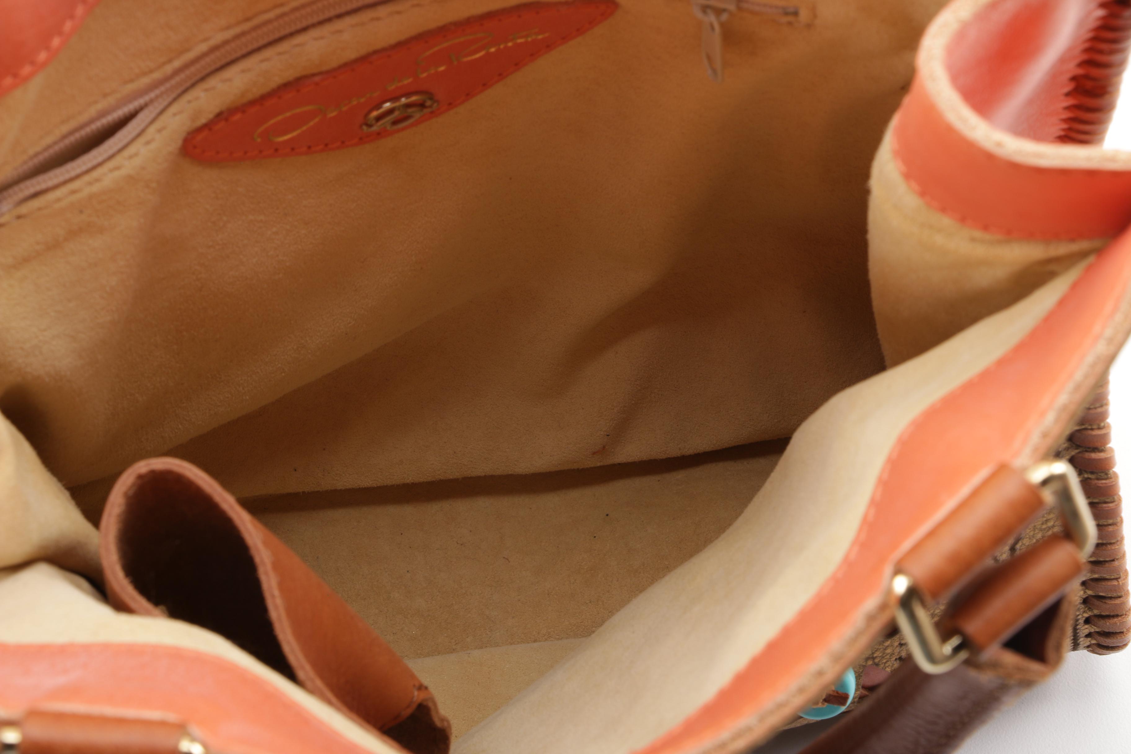 Oscar de la Renta Embellished Laser Cut Leather Handbag