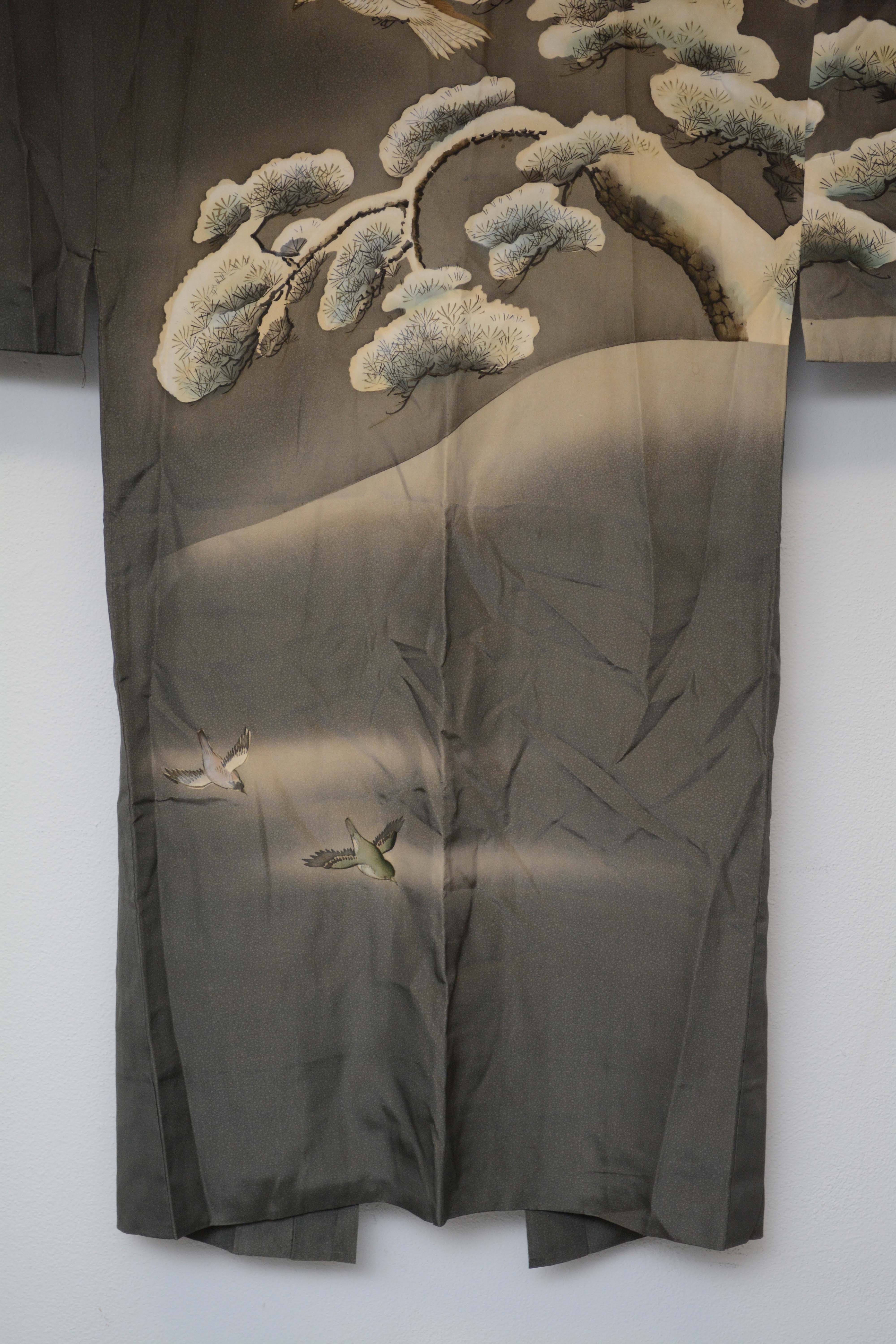 Men's Circa 1900s Antique Handwoven Silk Nagajuban Under Kimono