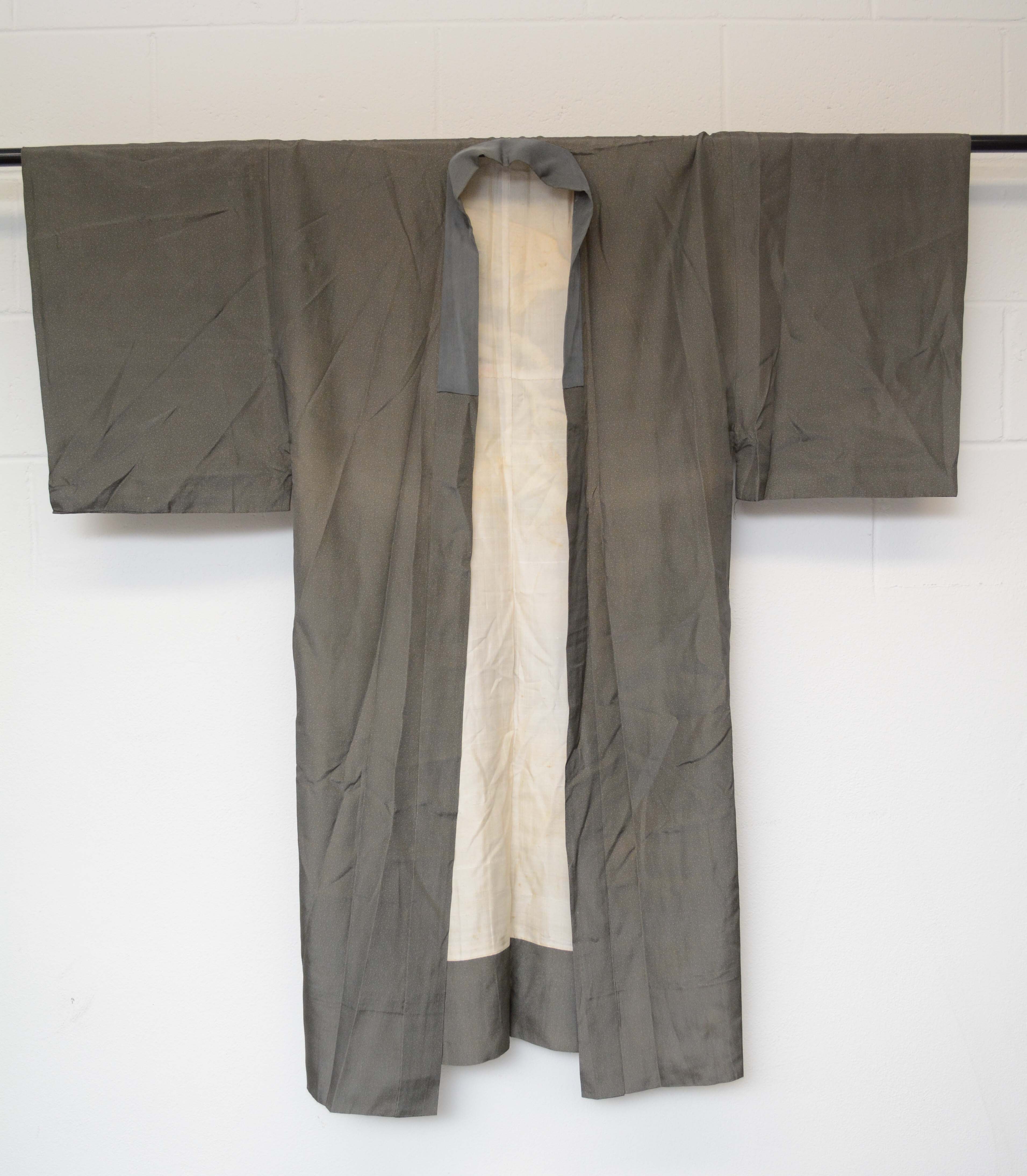 Men's Circa 1900s Antique Handwoven Silk Nagajuban Under Kimono