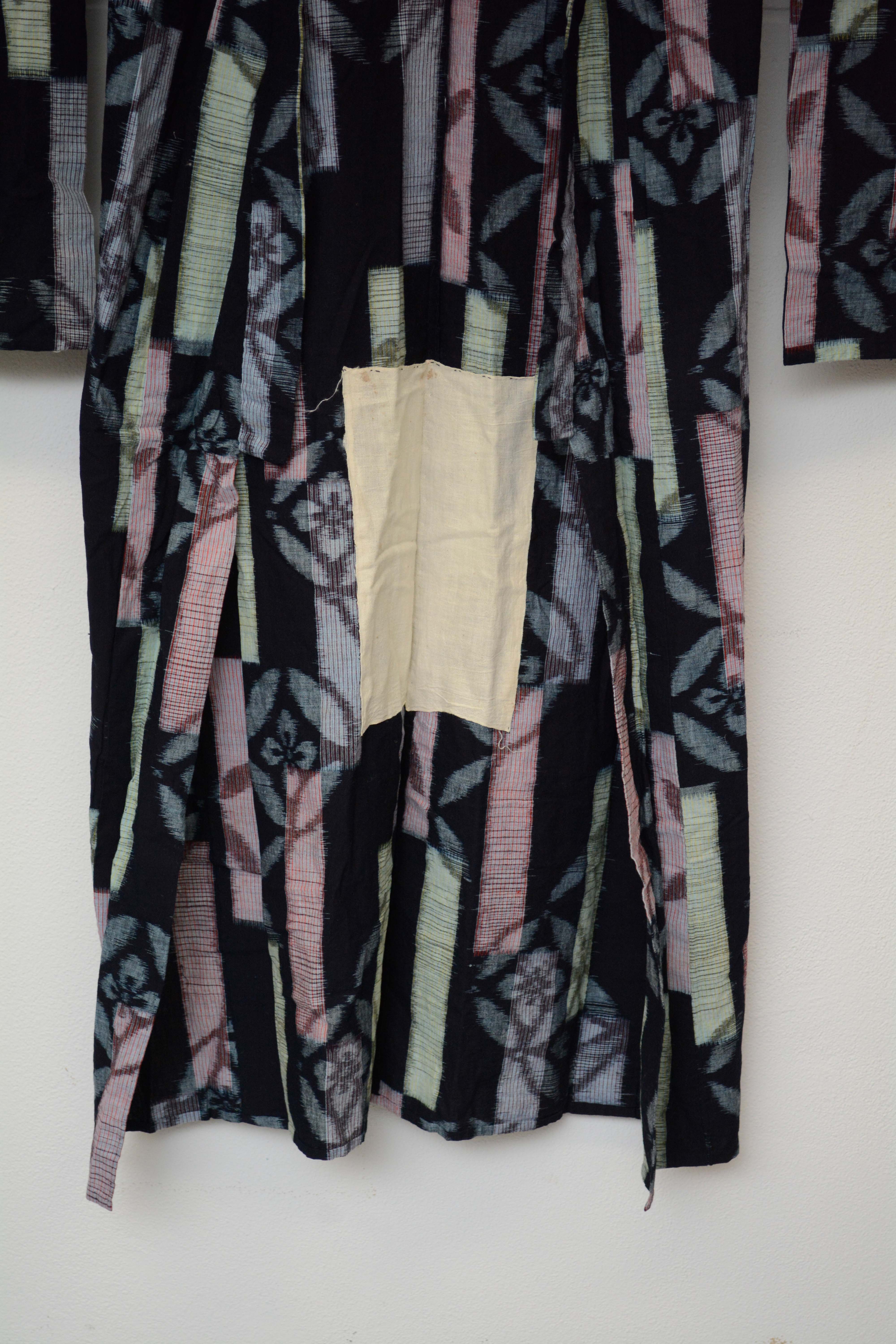 Circa 1920 Vintage Handwoven Ikat Cotton Furisode Kimono