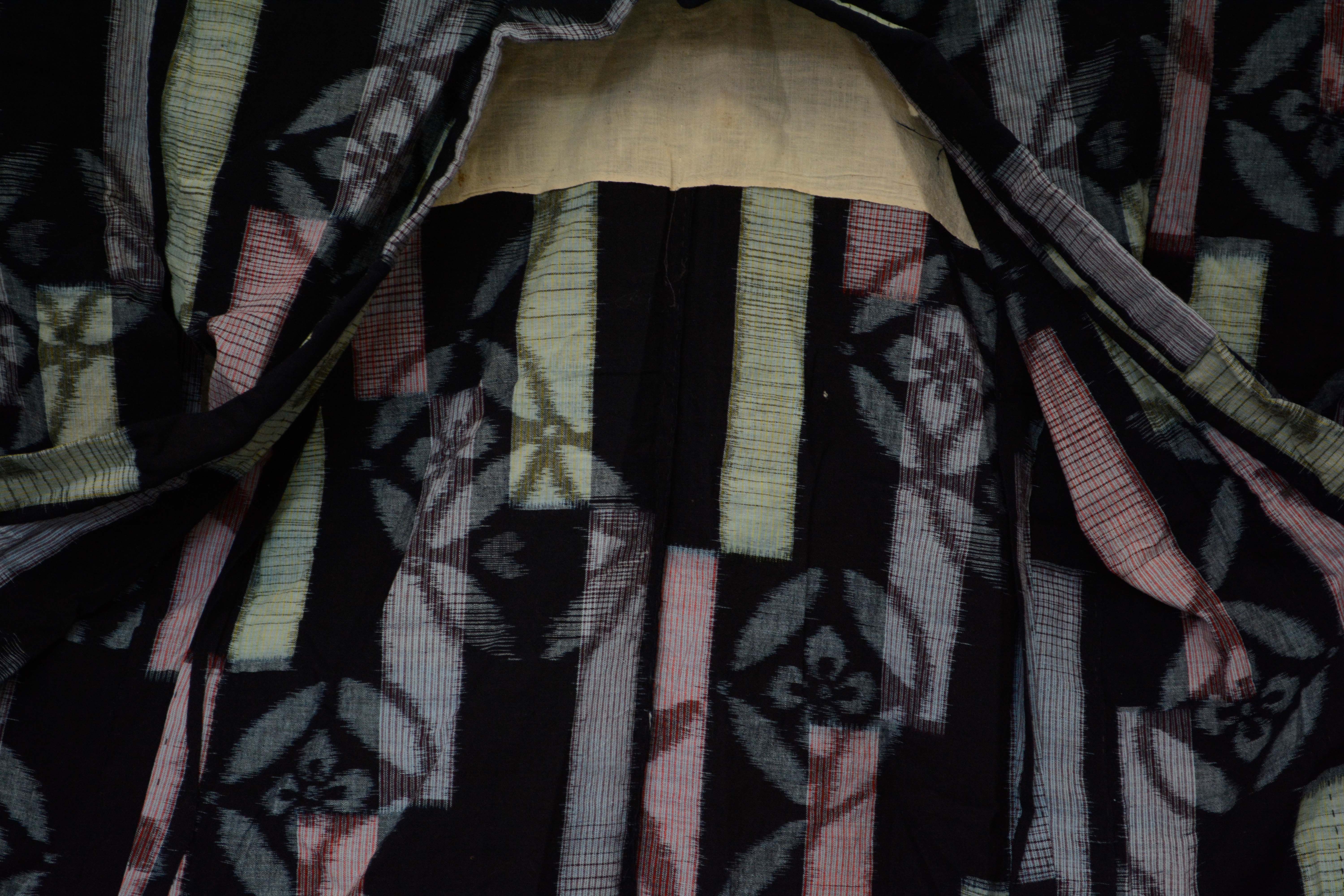 Circa 1920 Vintage Handwoven Ikat Cotton Furisode Kimono