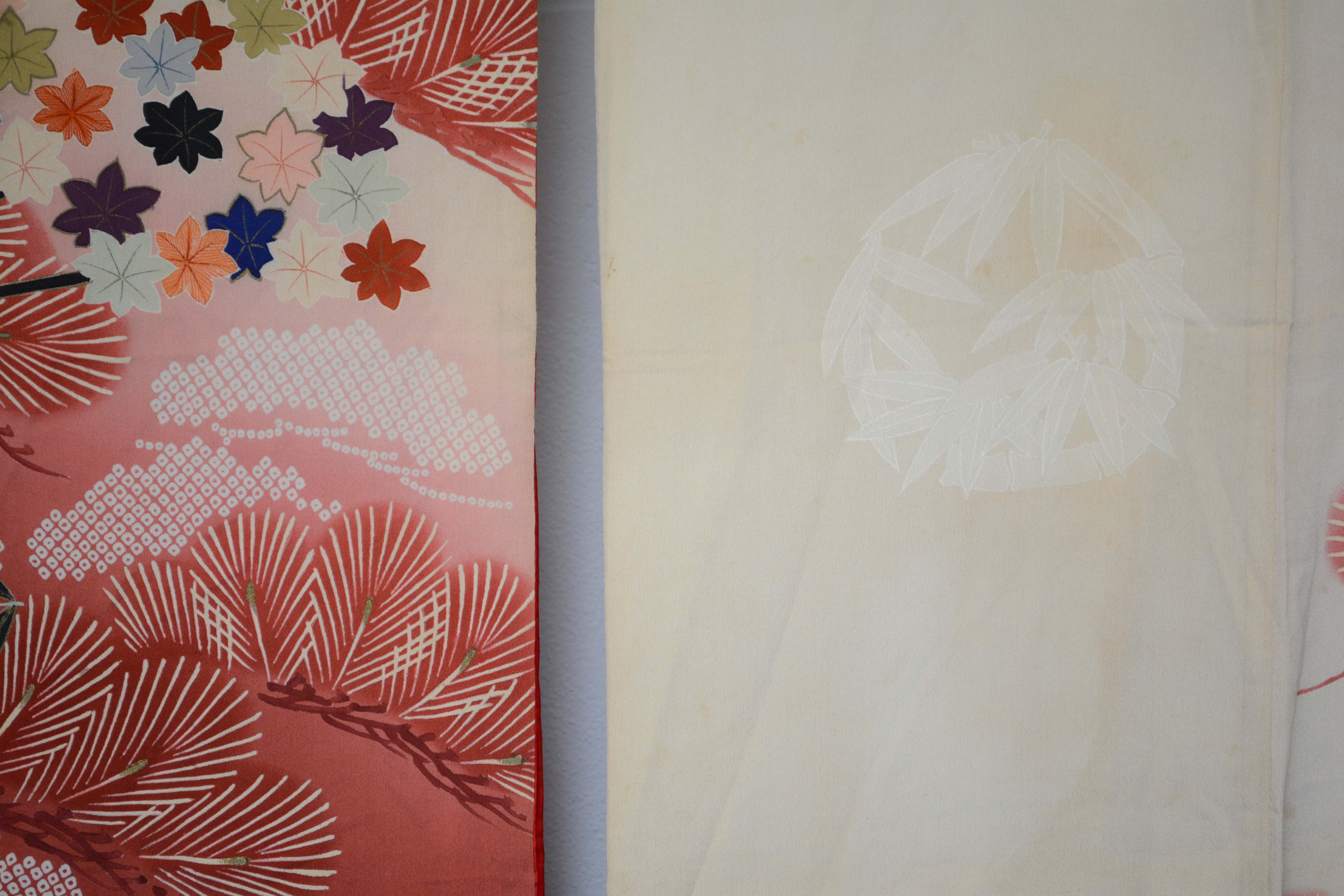 Circa 1900 Antique Handwoven Silk Crepe Formal Crested Furisode Kimono