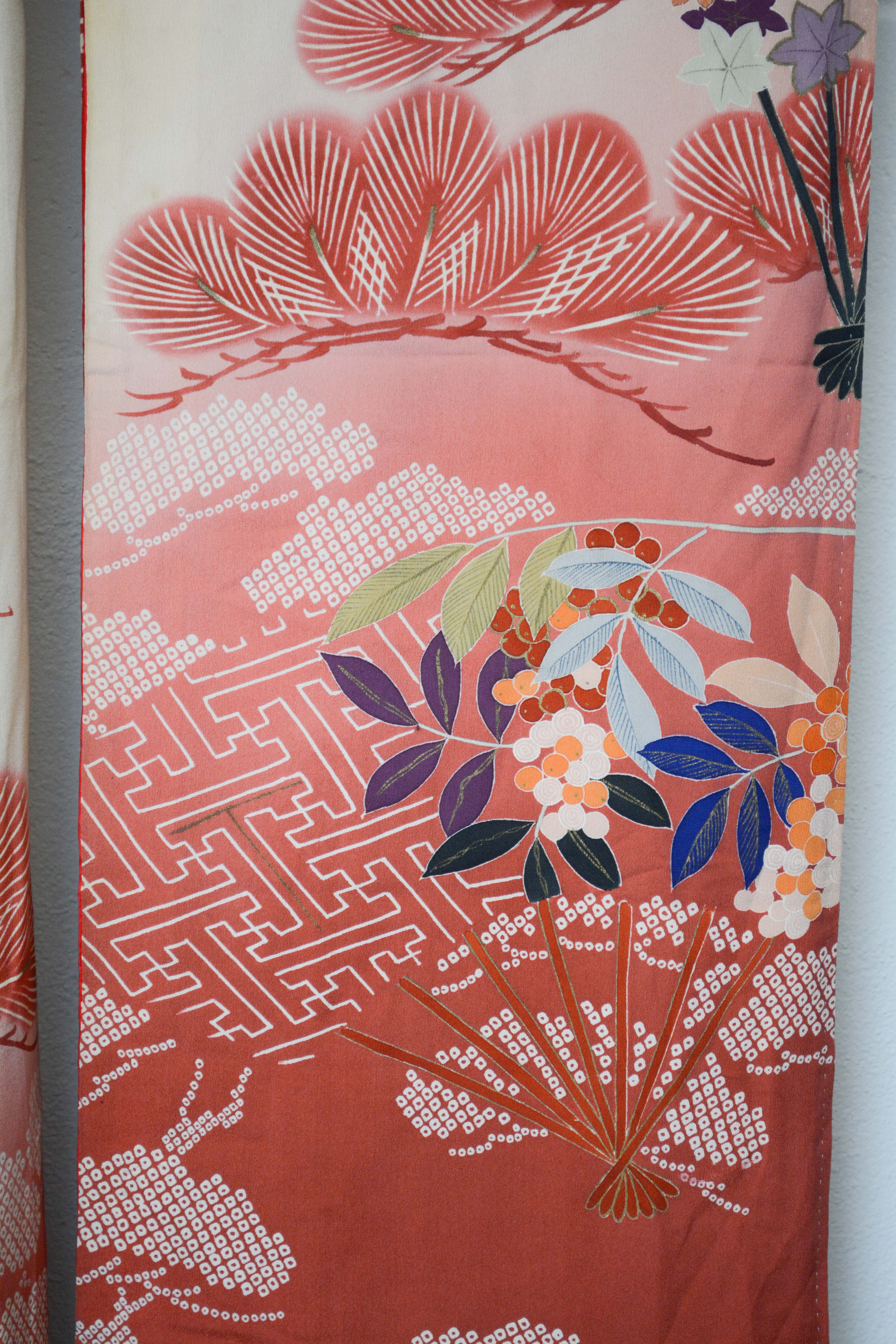 Circa 1900 Antique Handwoven Silk Crepe Formal Crested Furisode Kimono