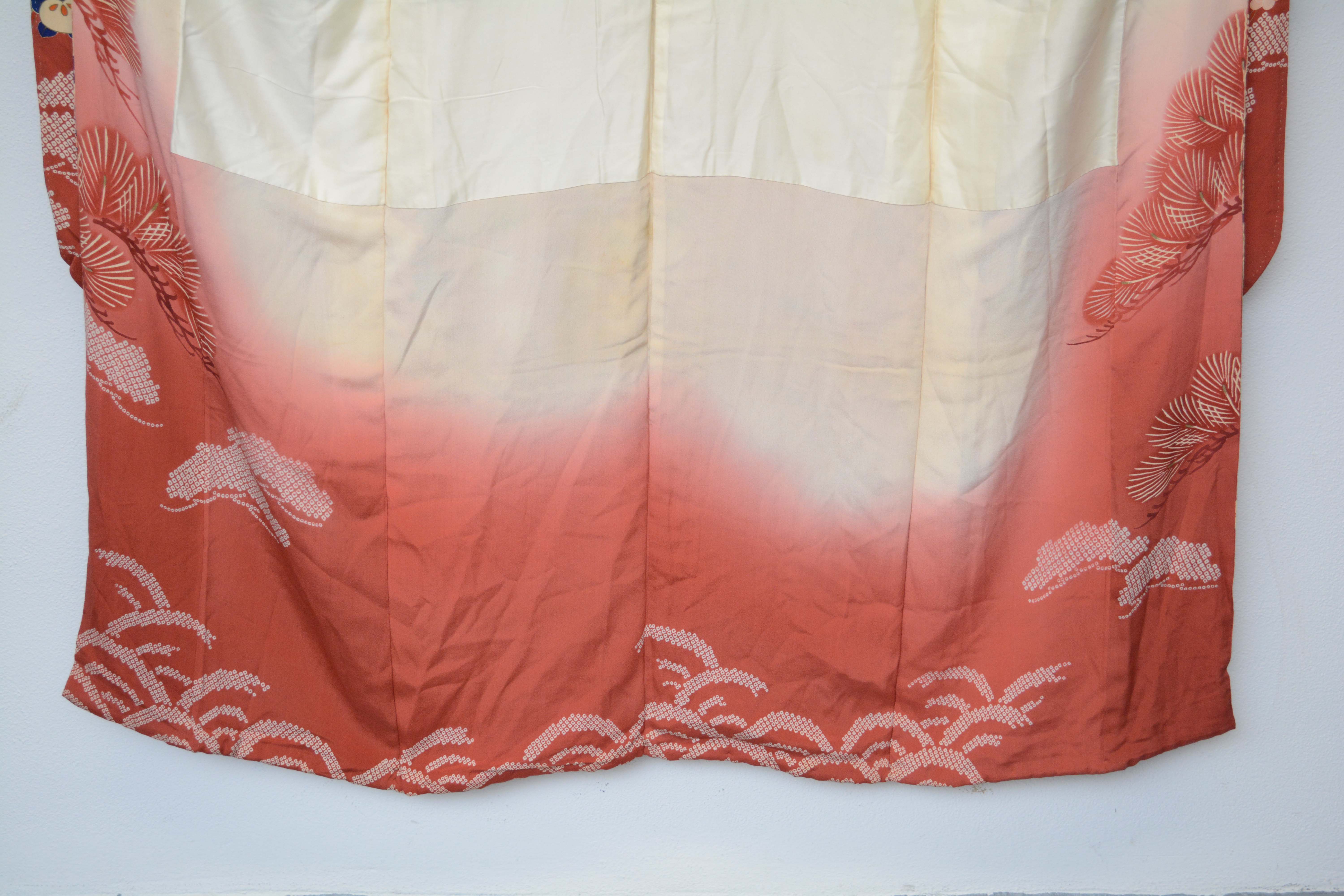 Circa 1900 Antique Handwoven Silk Crepe Formal Crested Furisode Kimono