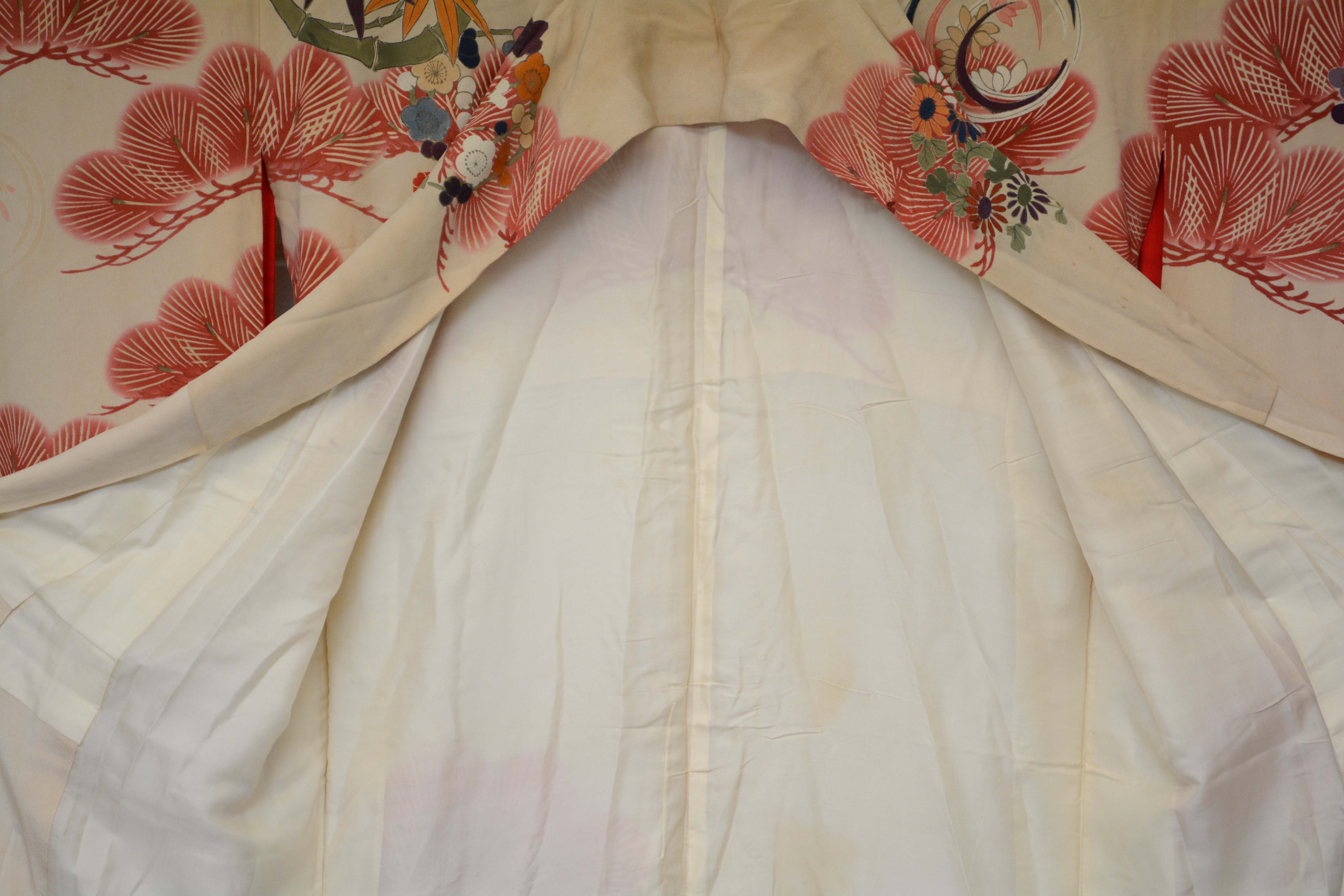 Circa 1900 Antique Handwoven Silk Crepe Formal Crested Furisode Kimono