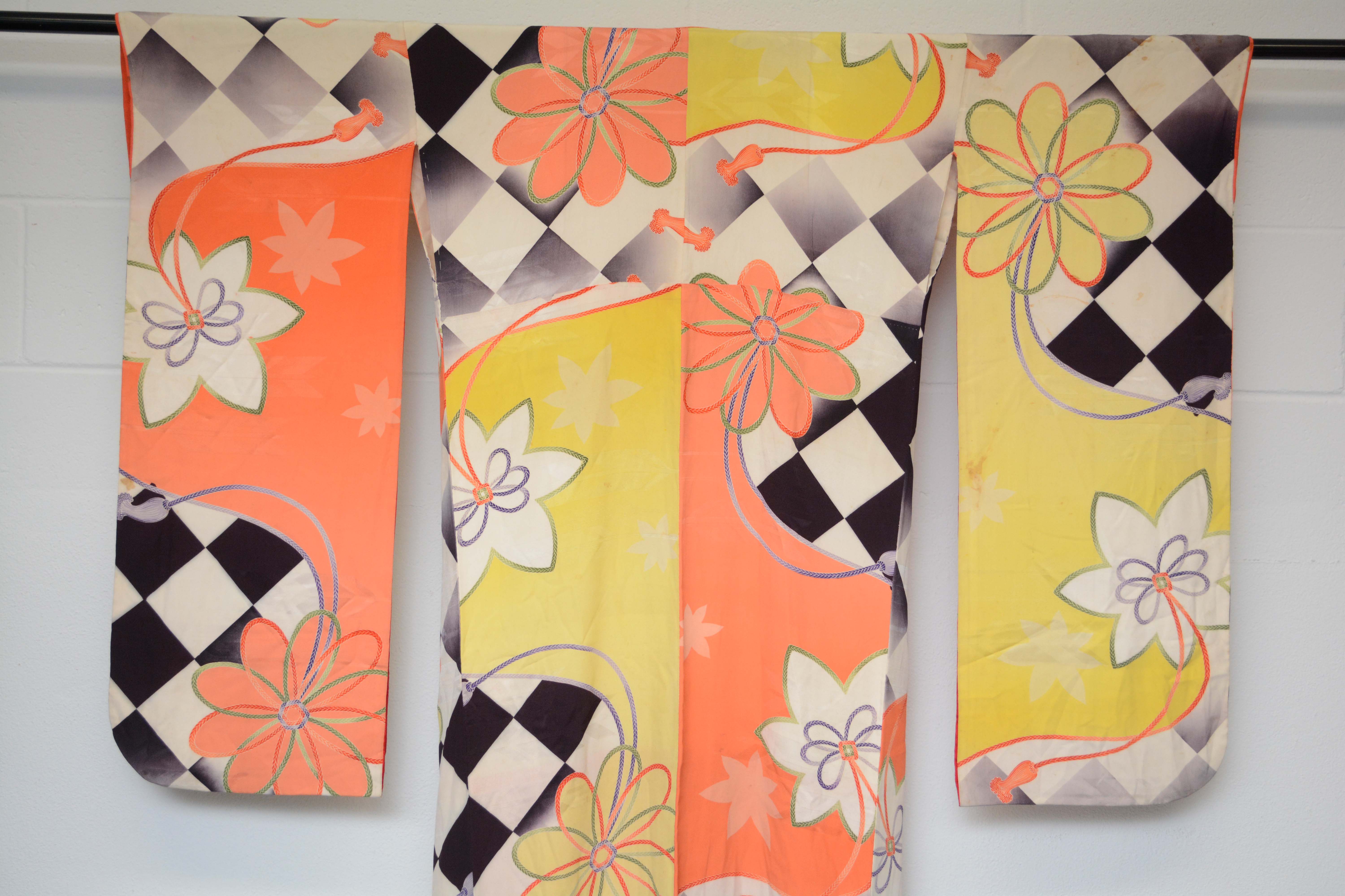 Circa 1920s Vintage Handwoven Silk Furisode Kimono