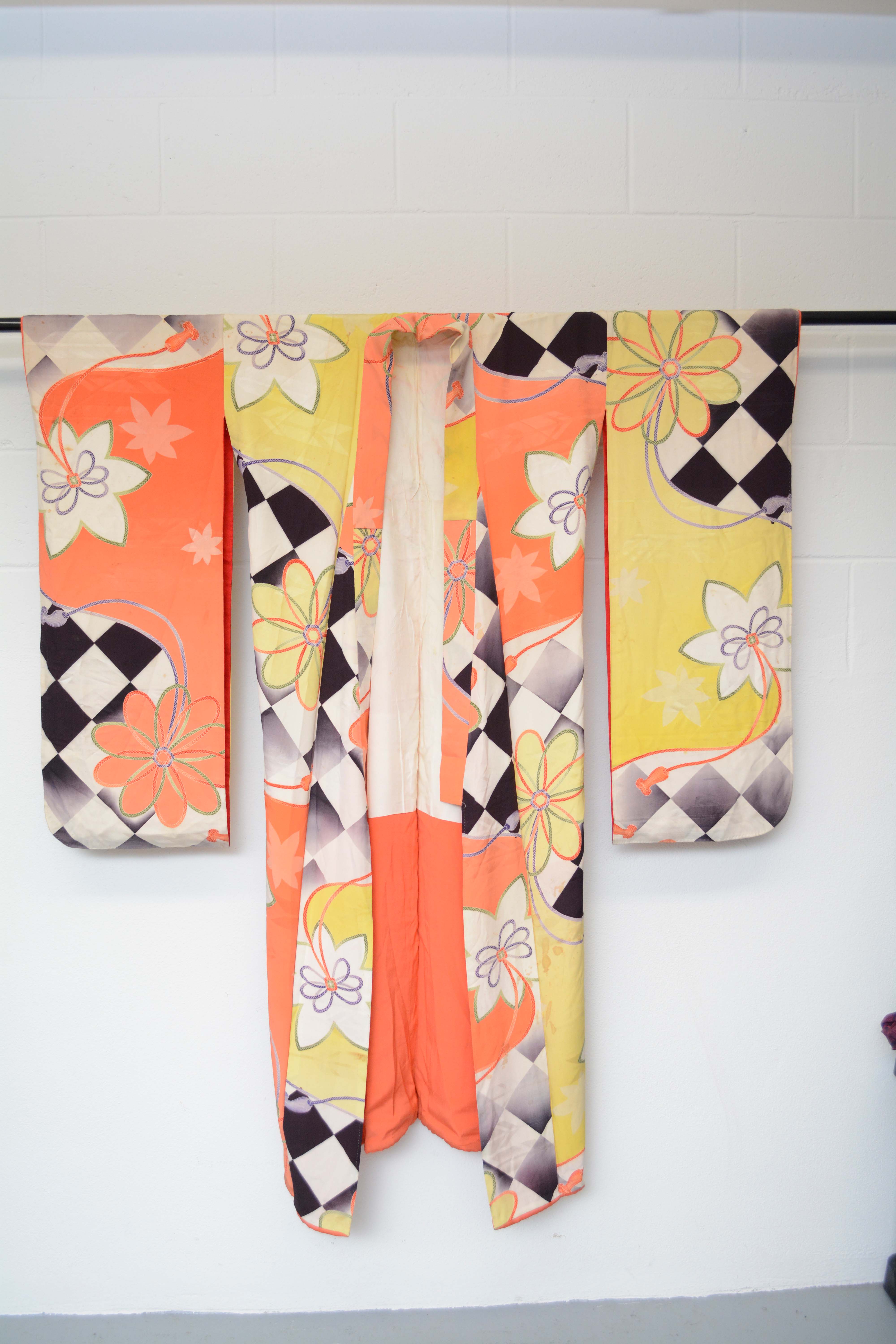 Circa 1920s Vintage Handwoven Silk Furisode Kimono