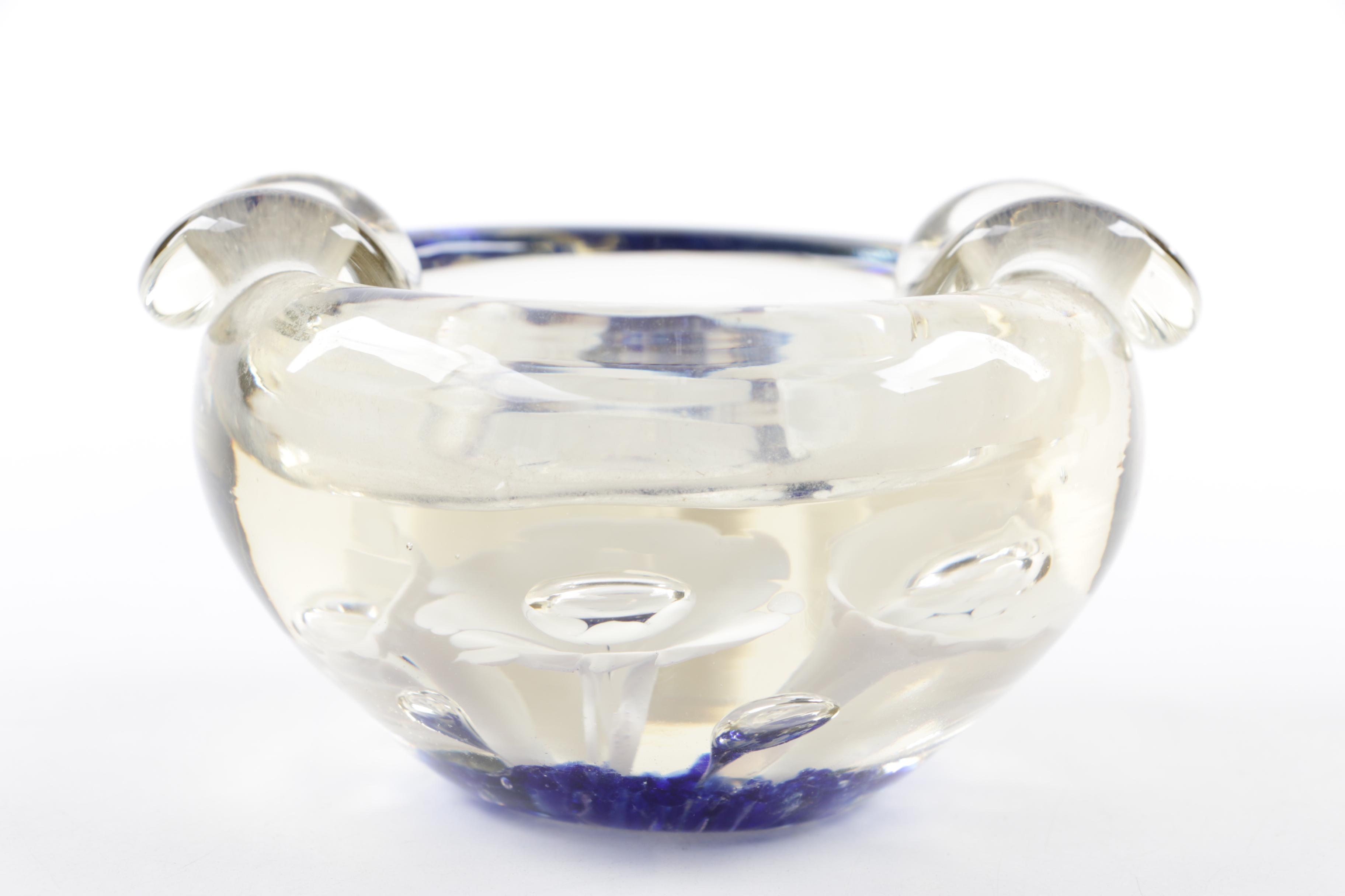 Blown Glass Paperweights and Ash Receiver including Millefiori