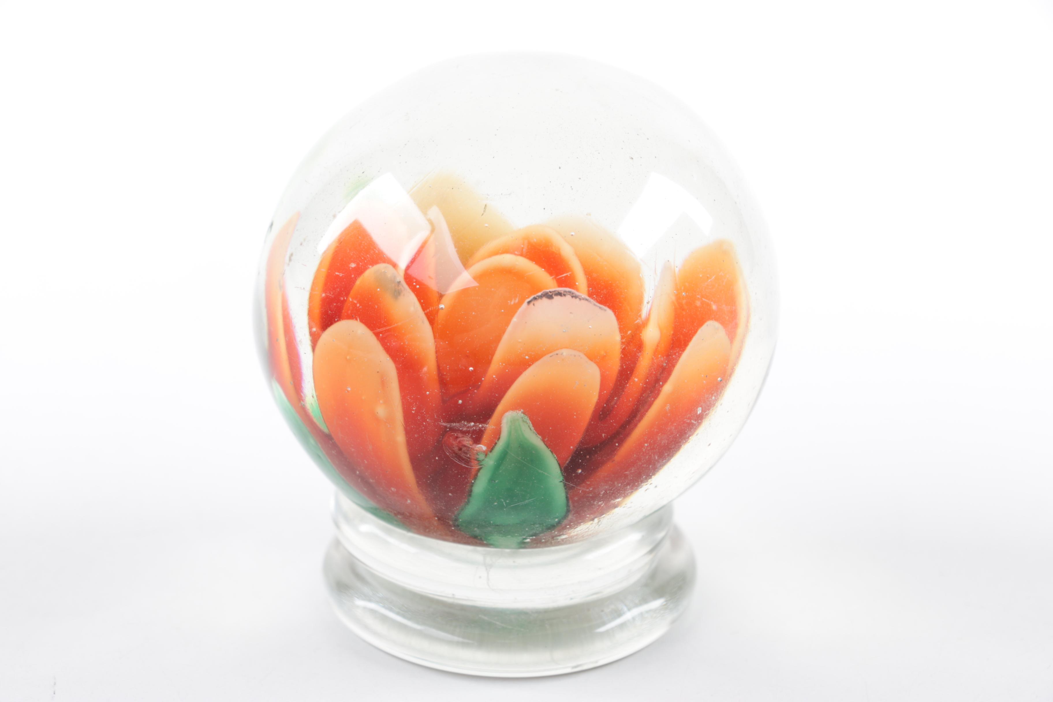 Blown Glass Paperweights and Ash Receiver including Millefiori