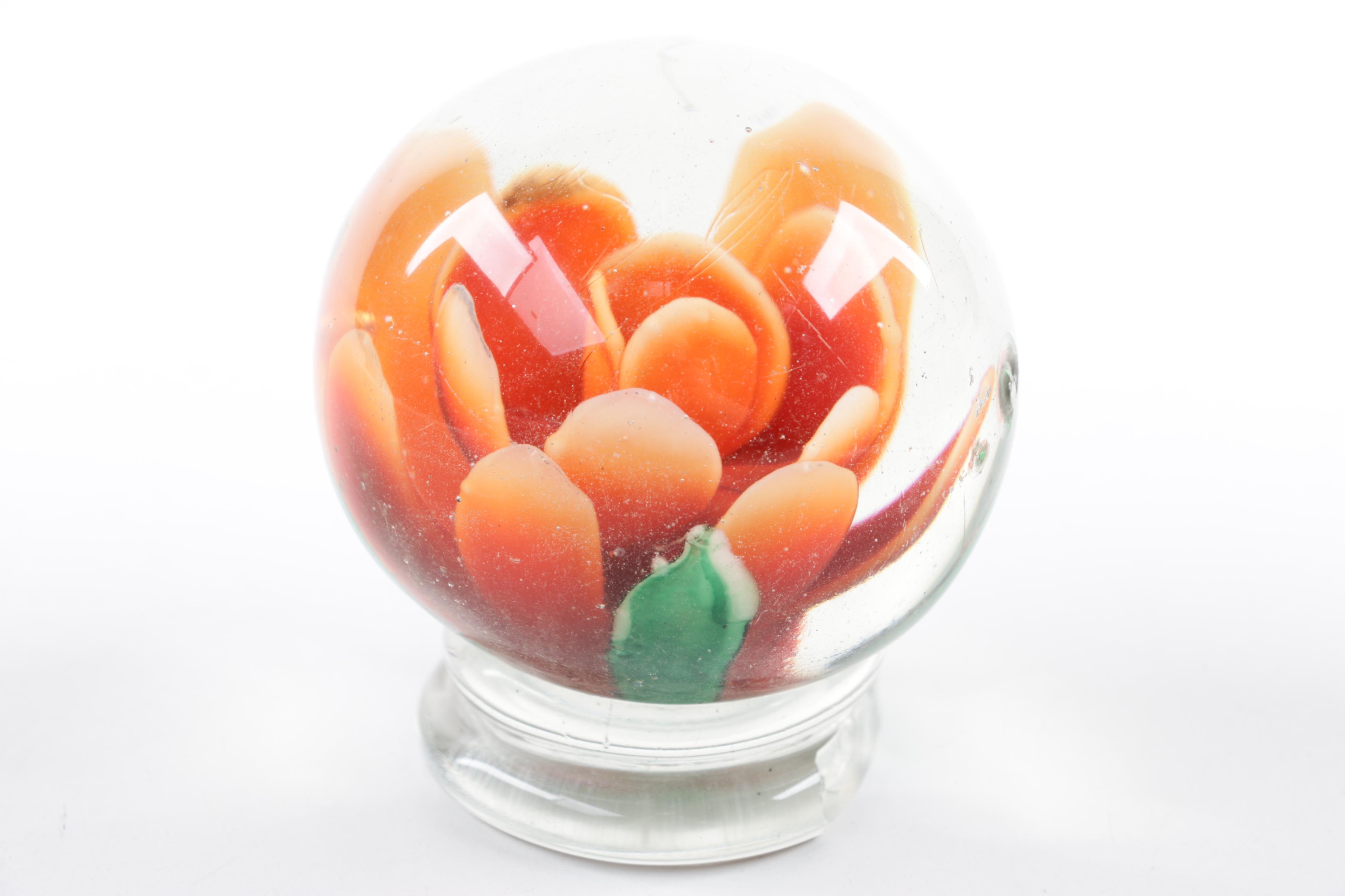 Blown Glass Paperweights and Ash Receiver including Millefiori