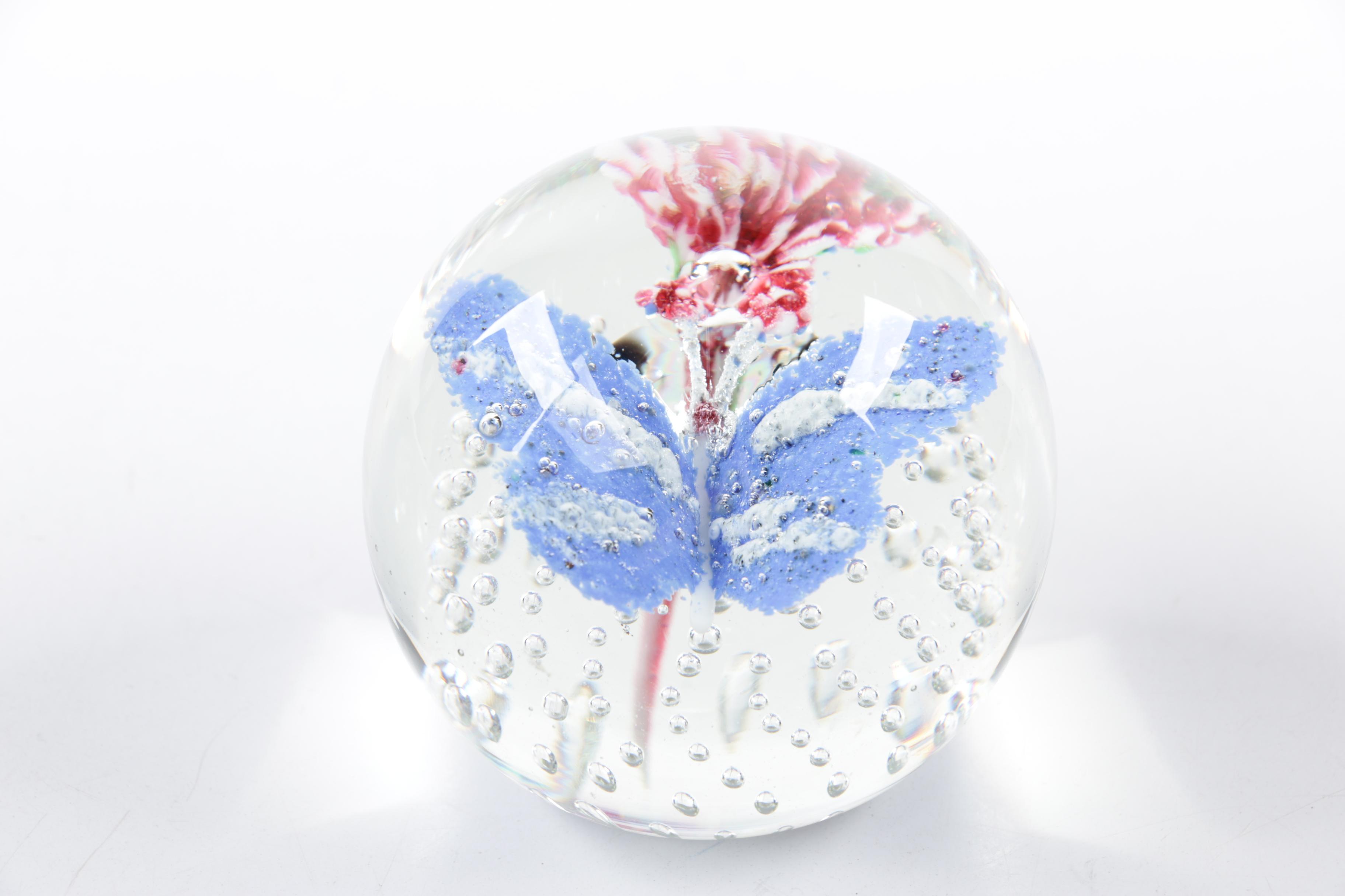 Blown Glass Paperweights and Ash Receiver including Millefiori