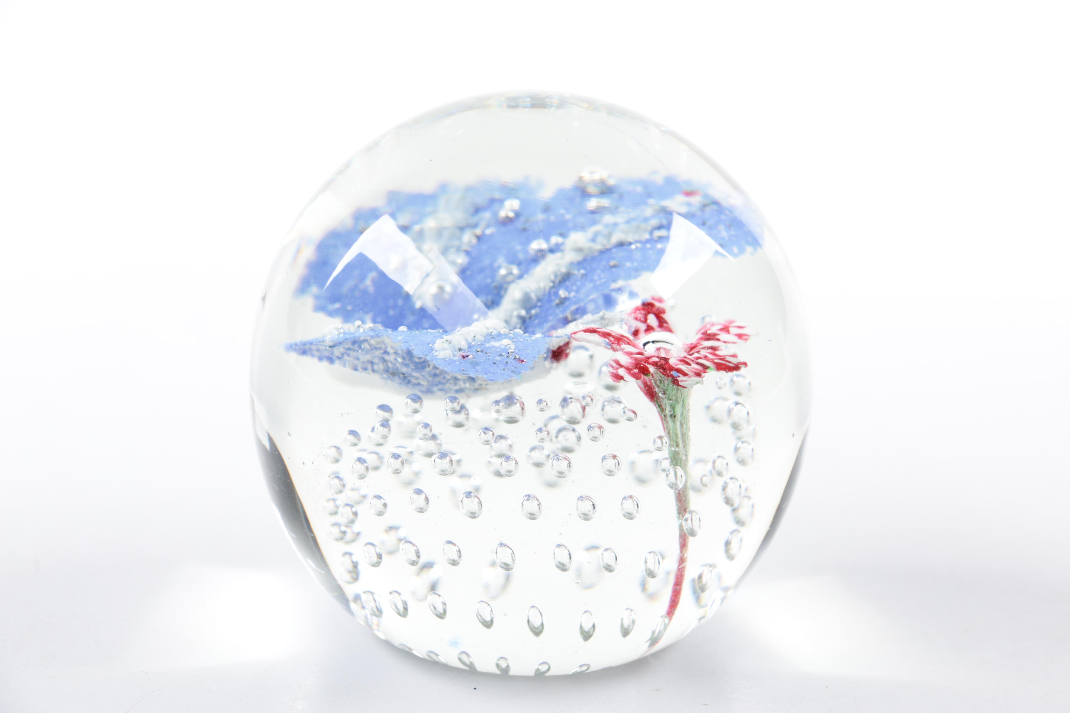 Blown Glass Paperweights and Ash Receiver including Millefiori