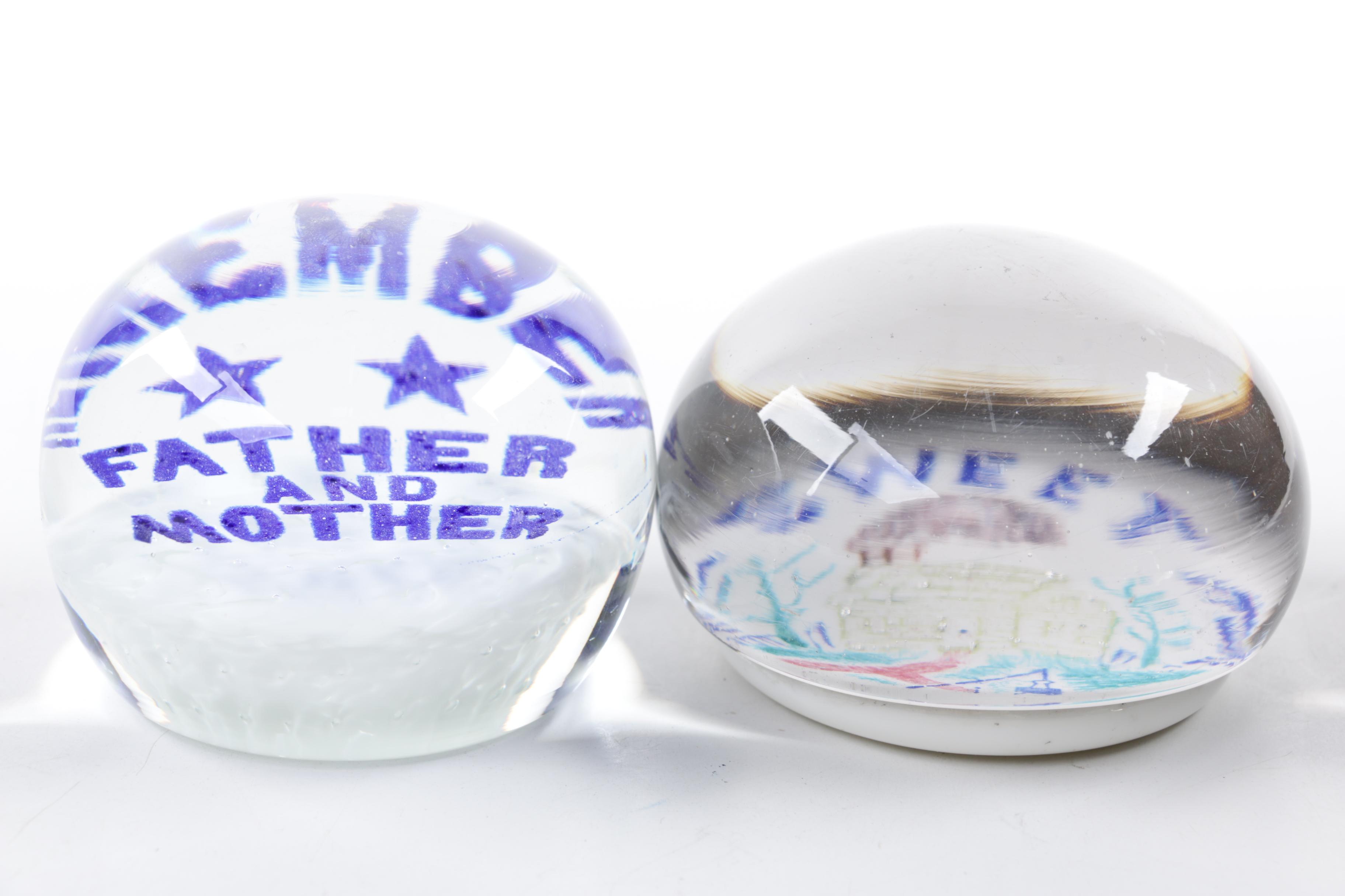 Blown Glass Paperweights and Ash Receiver including Millefiori