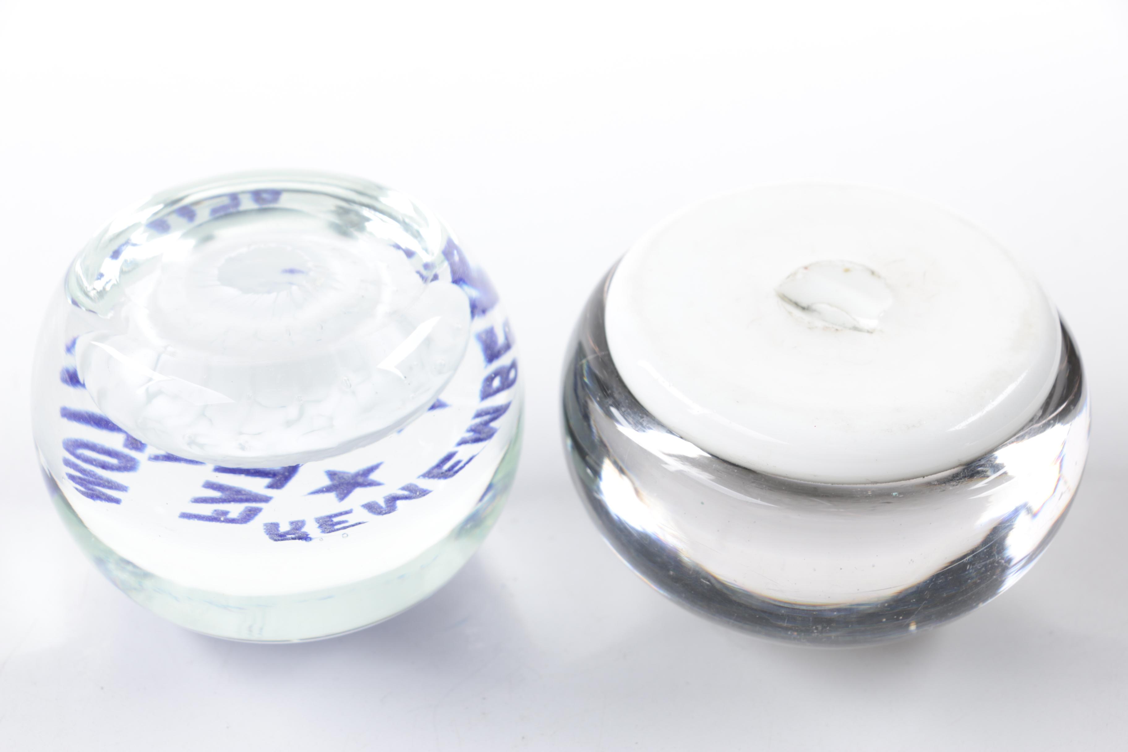 Blown Glass Paperweights and Ash Receiver including Millefiori