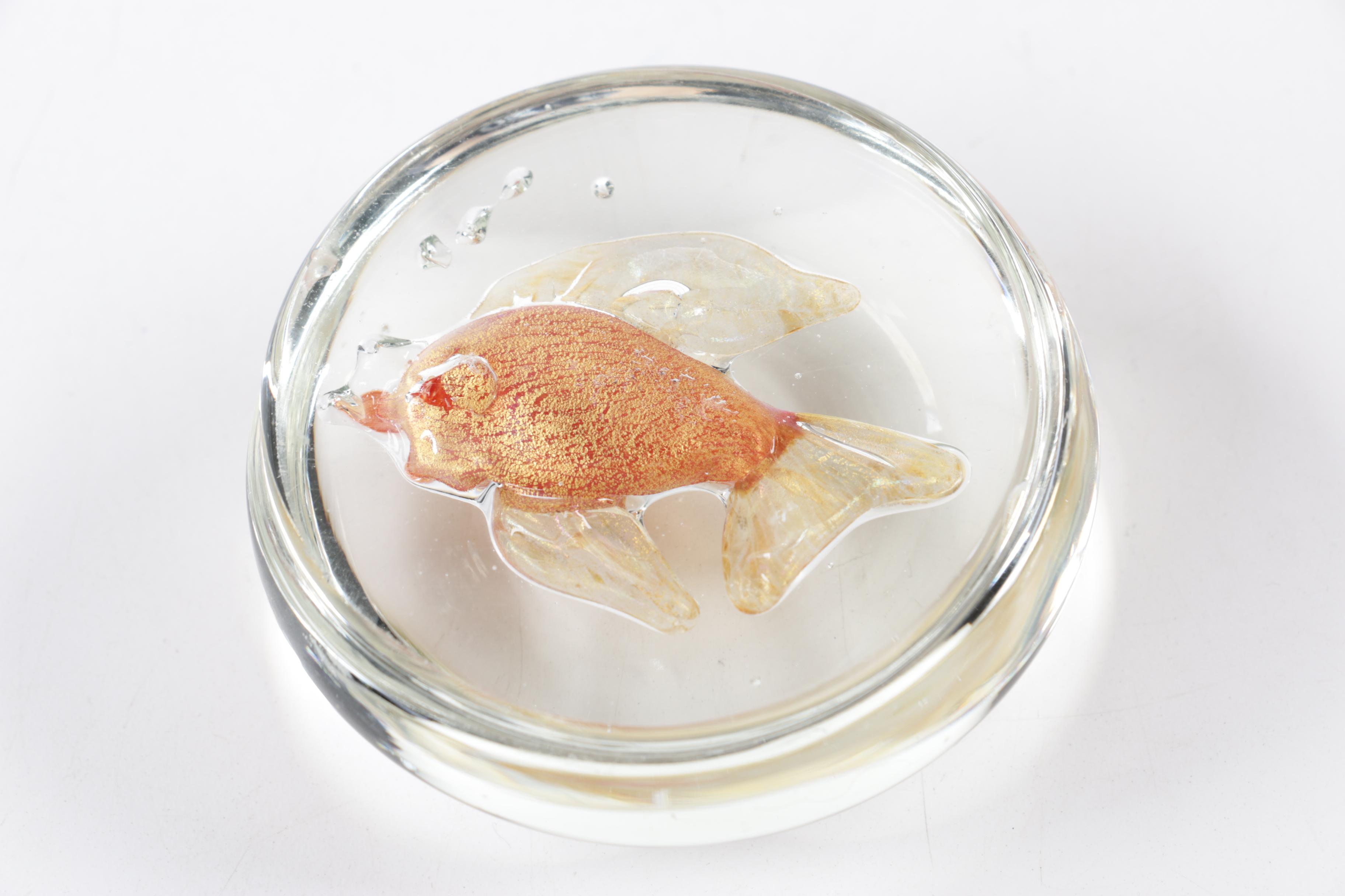 Blown Glass Paperweights and Ash Receiver including Millefiori
