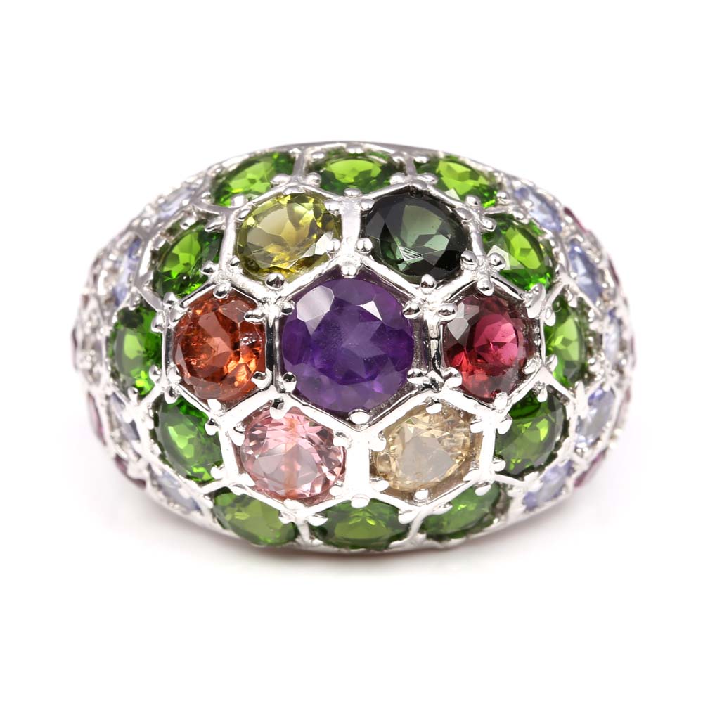 Sterling Silver and Multi-Gemstone Domed Ring