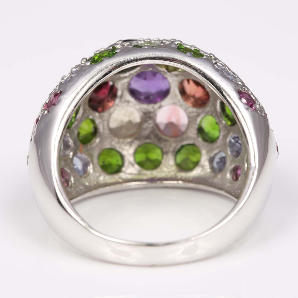 Sterling Silver and Multi-Gemstone Domed Ring